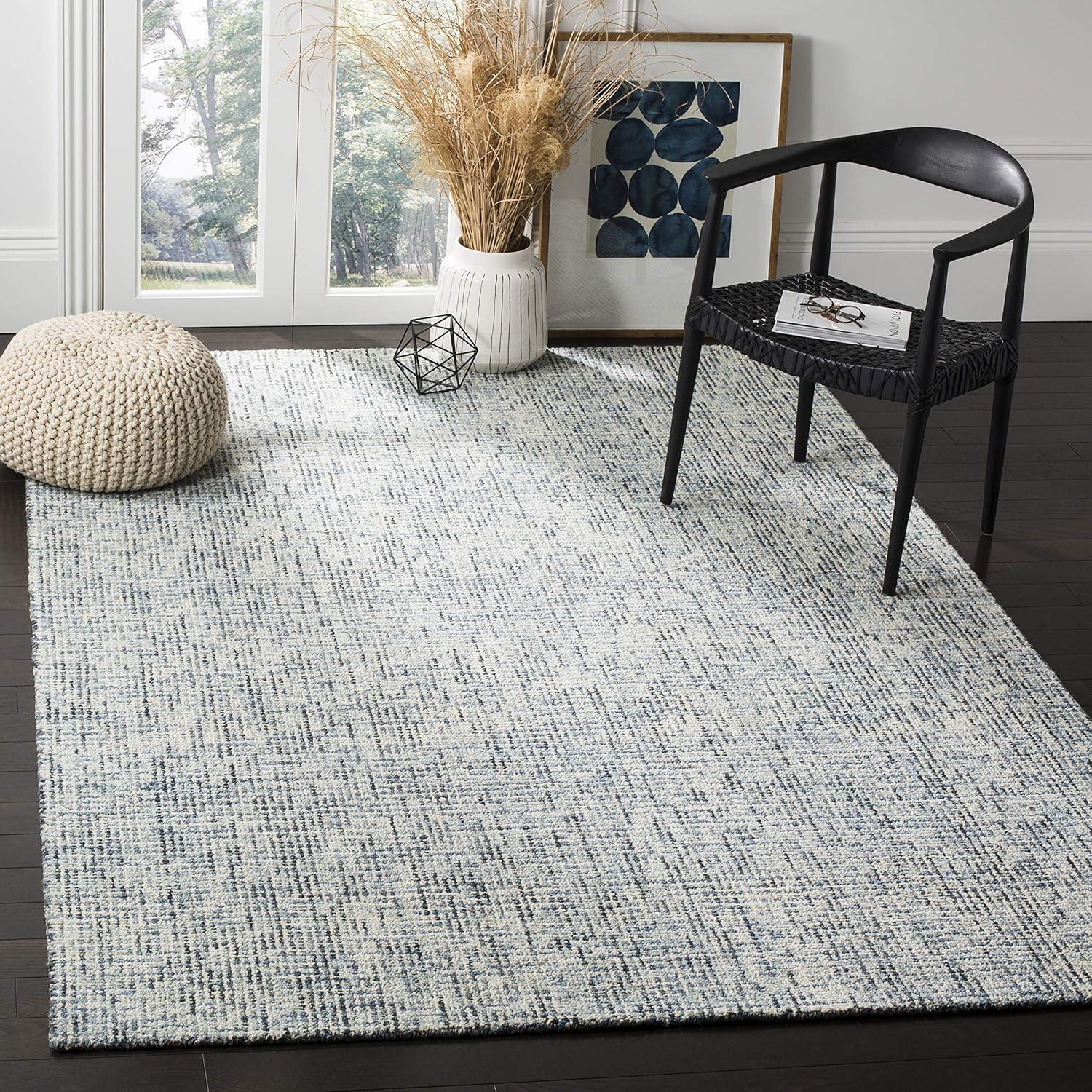 SAFAVIEH Abstract Delia Geometric Striped Wool Area Rug, Blue/Charcoal, 9' x 12'