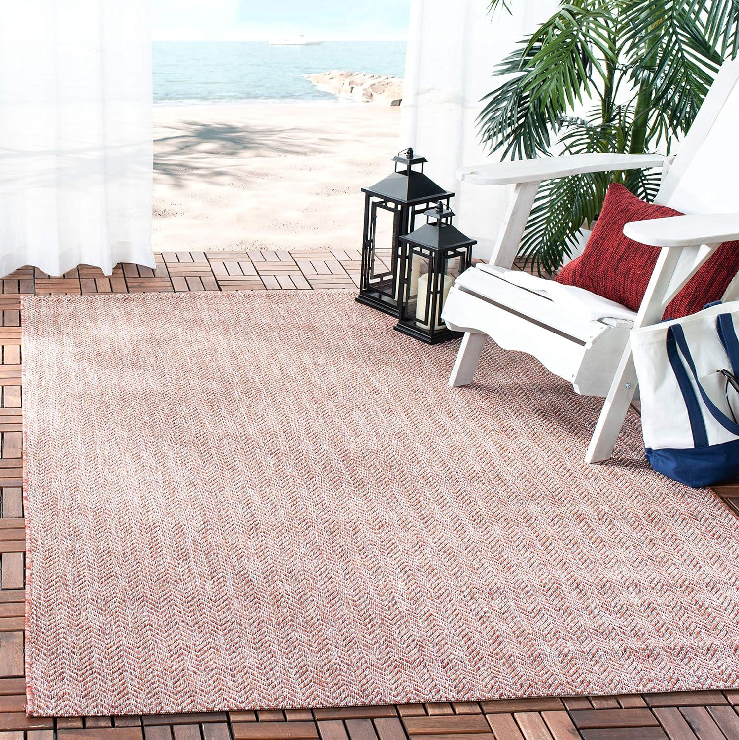 SAFAVIEH Courtyard Blazhe Chevron Indoor/Outdoor Area Rug, Red/Beige, 4' x 4' Square