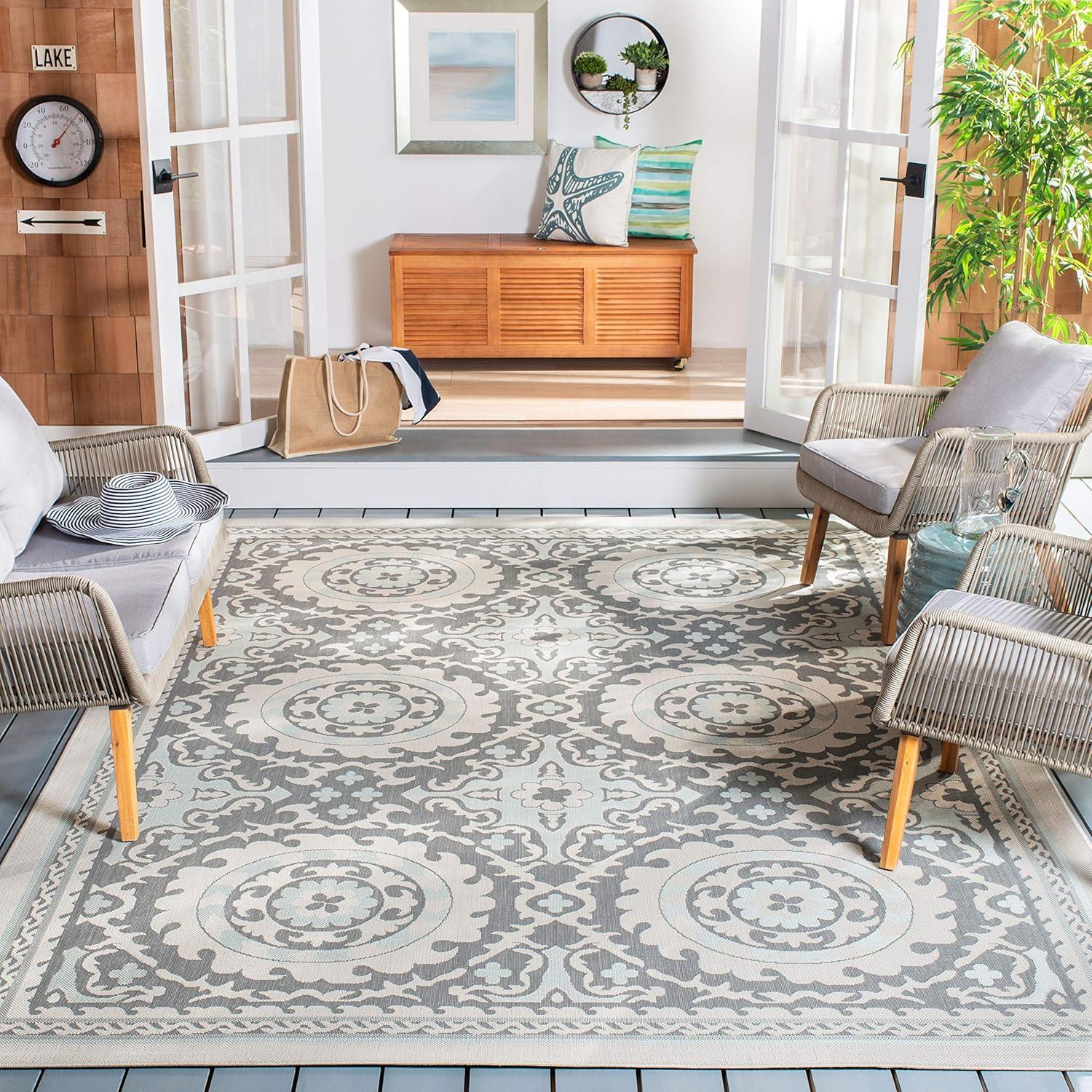 Courtyard CY7059 Power Loomed Indoor/Outdoor Area Rug - Light Grey/Anthracite - 4'x5'7" - Safavieh.