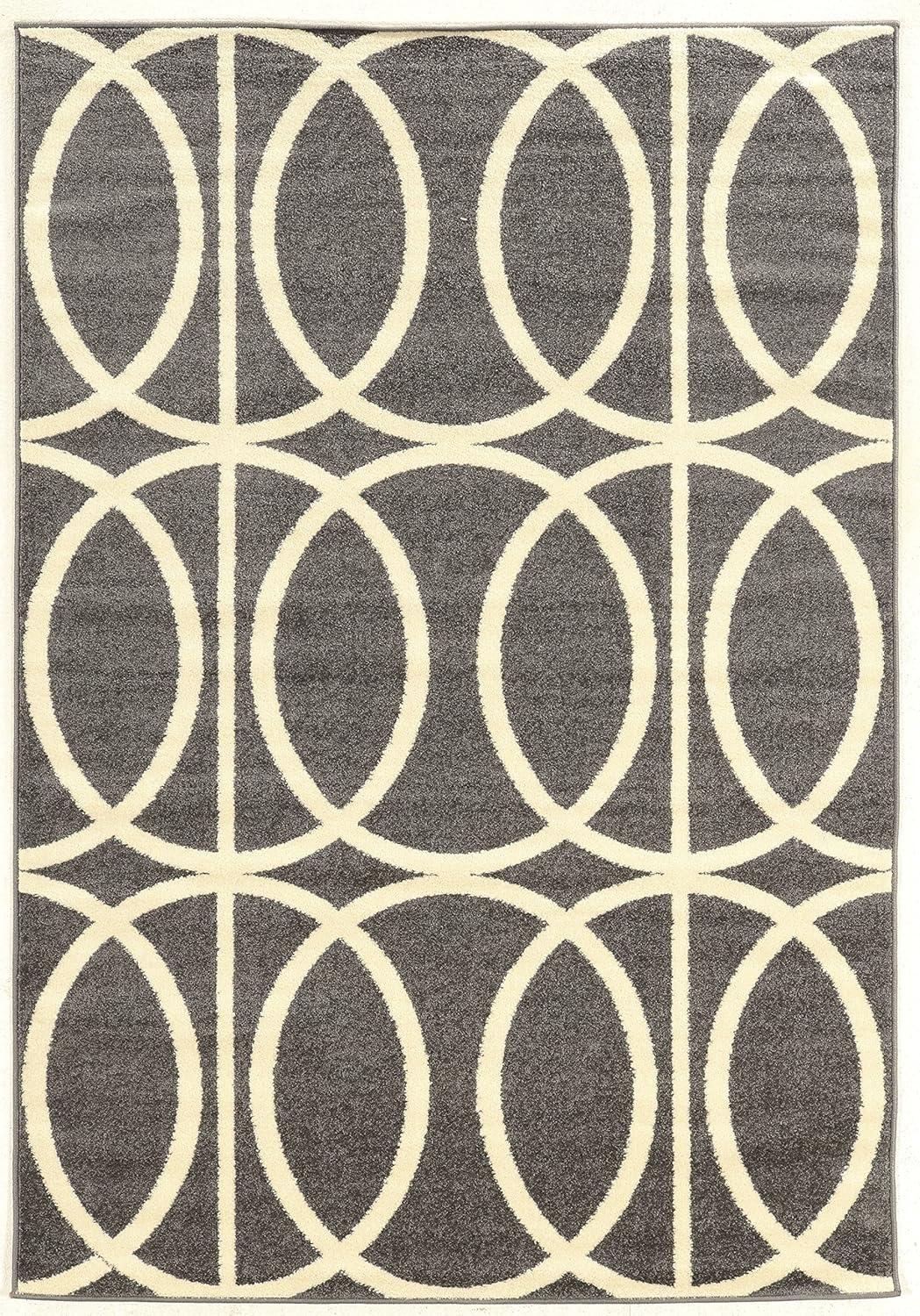 Gray and Cream Geometric 8' x 10' Synthetic Rug