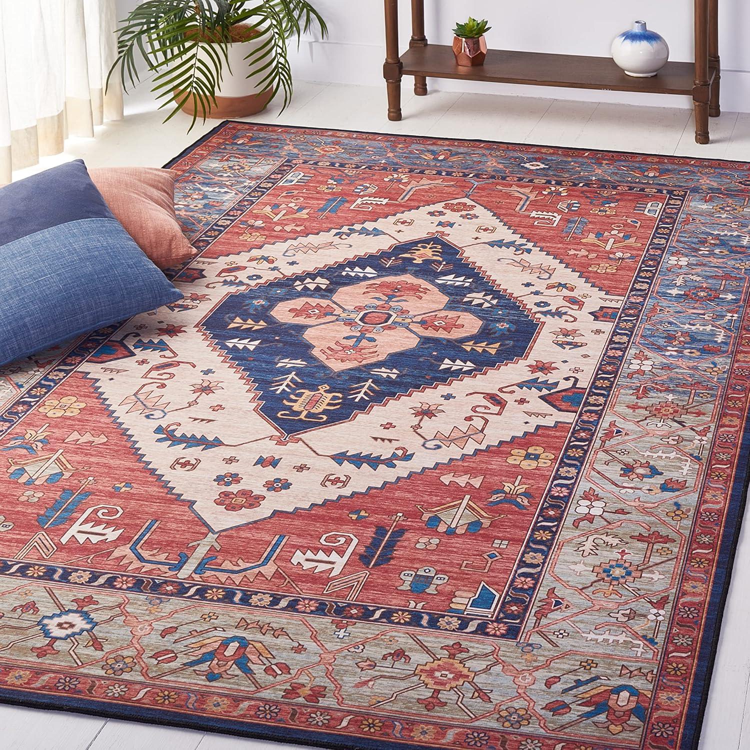 Tucson Vintage Persian TSN153 Power Loomed Machine Washable Skid-Resistant Indoor Accent Rug - Rust/Blue - 3'x5' - Safavieh