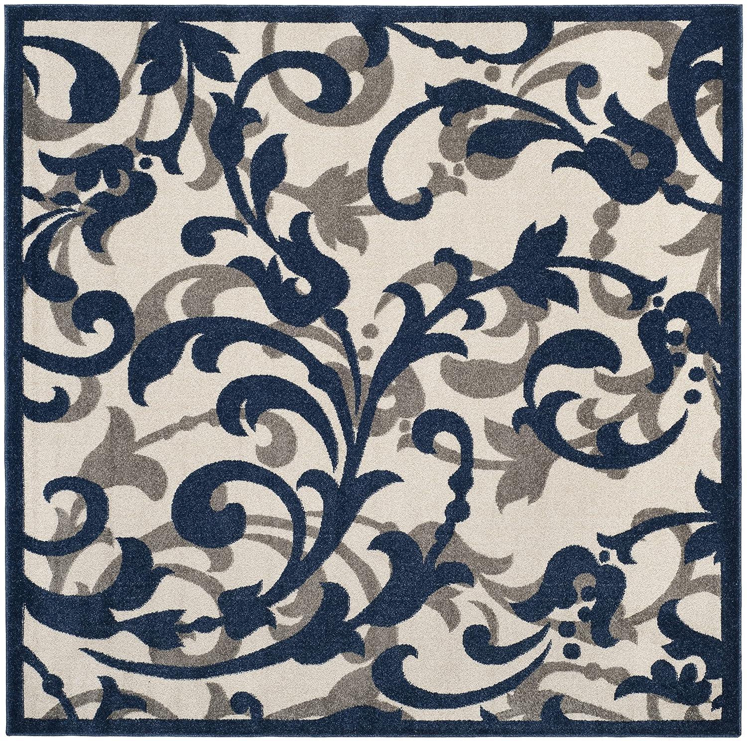 Amherst AMT428 Power Loomed Indoor Area Rug - Ivory/Navy - 7'x7' - Safavieh