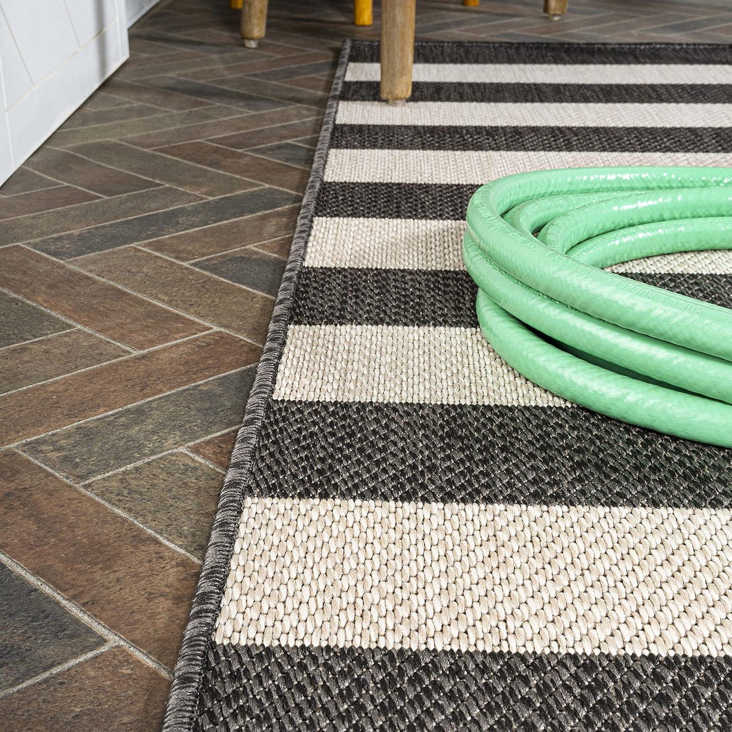 3' x 5' Negril Two-Tone Wide Stripe Indoor/Outdoor Area Rug, Black/Beige - JONATHAN Y