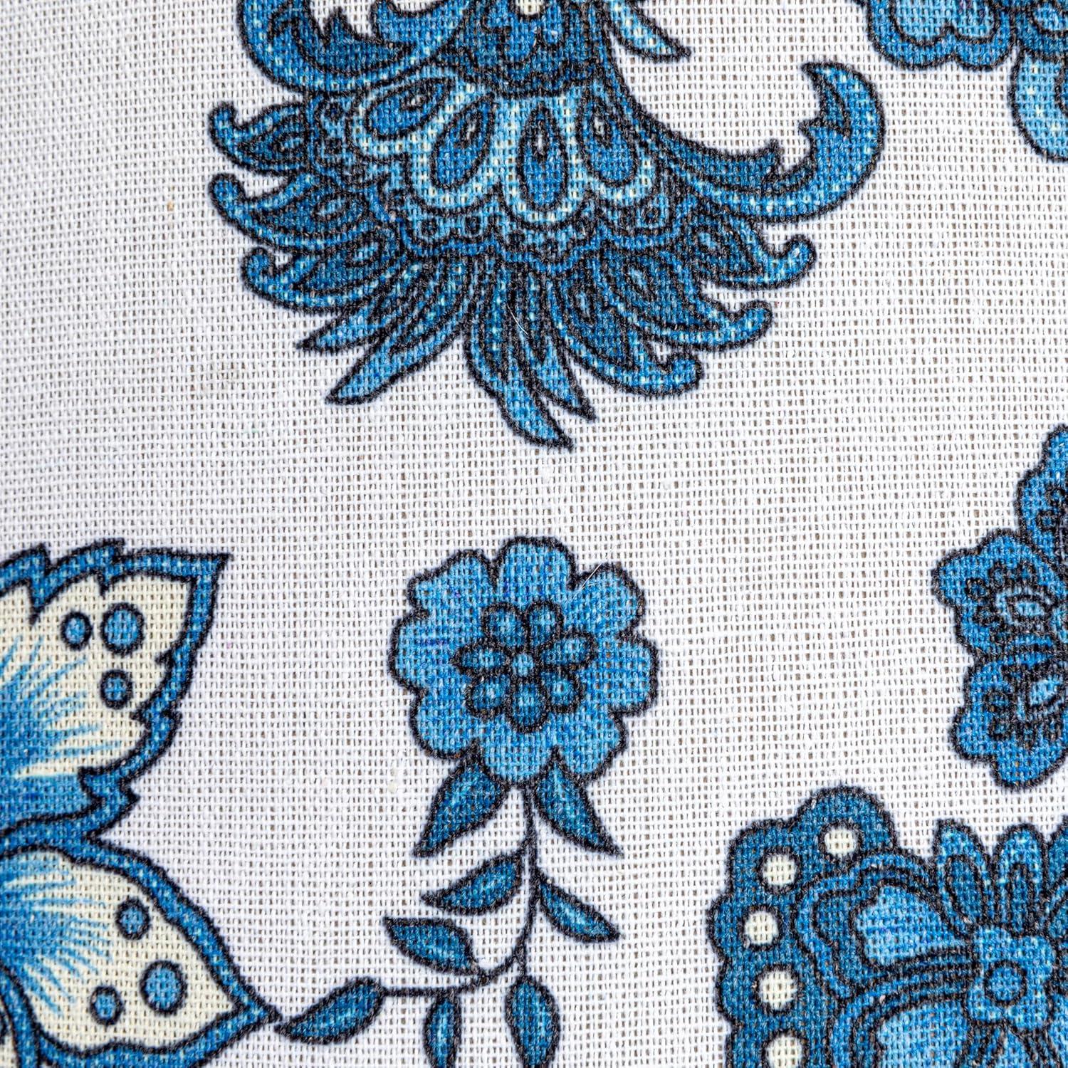 Floral Nestable Hat Boxes with Faux Leather Lids, Cream and Blue, Set of 3