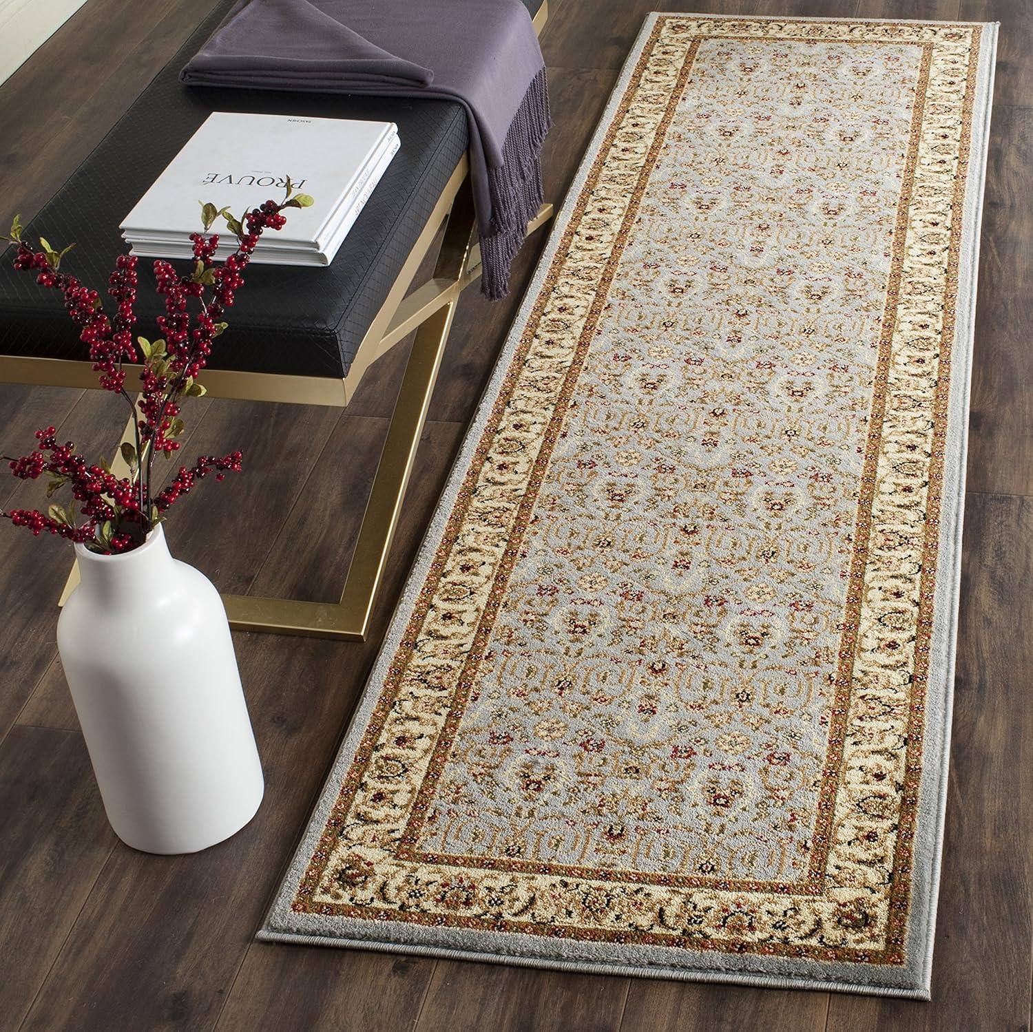 Light Blue and Ivory Traditional Synthetic Runner Rug