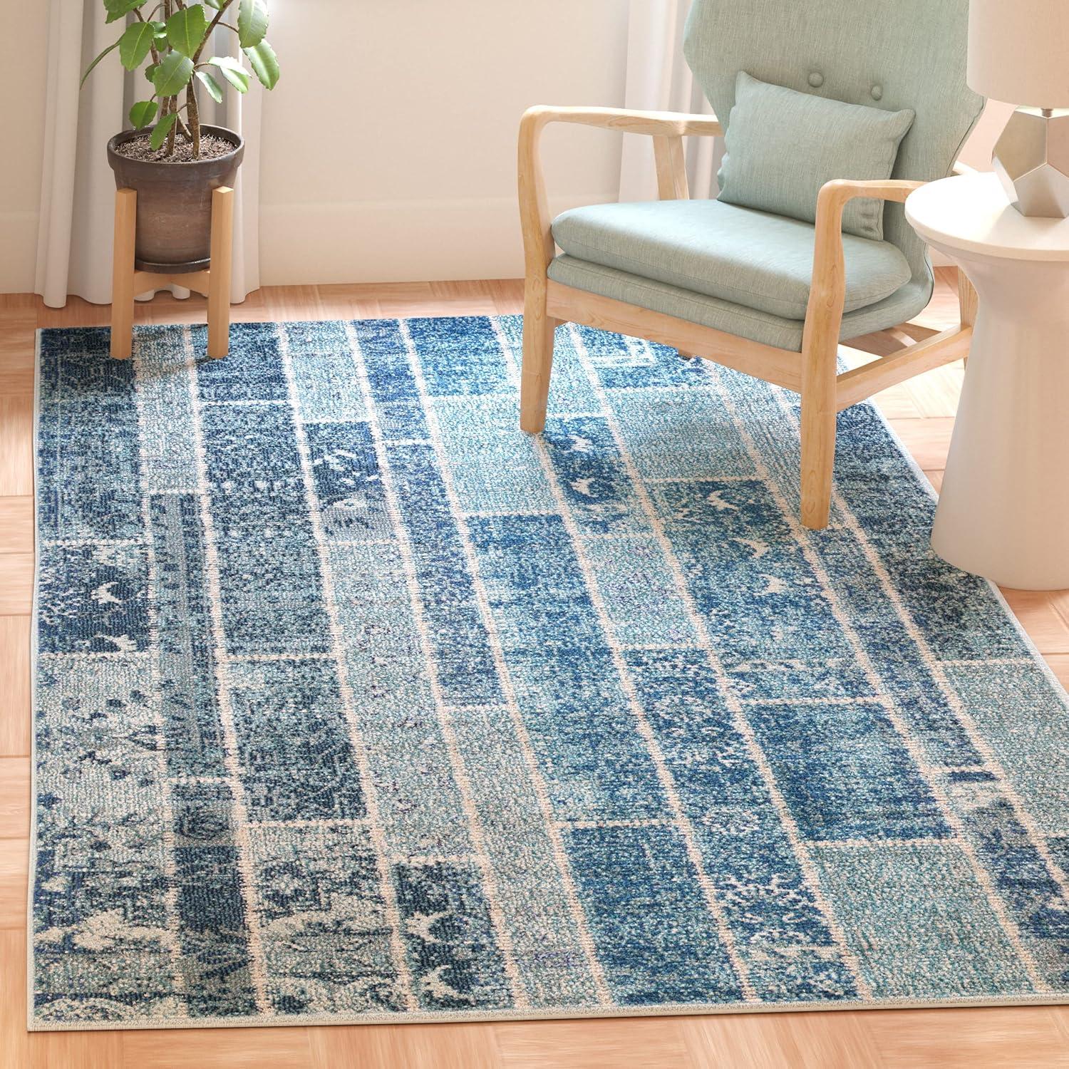 Bohemian Chic Blue Multi Hand-Knotted Synthetic Area Rug 5'1" x 7'7"