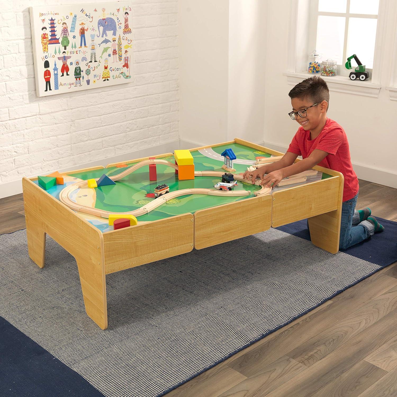 Natural Wooden Double-Sided Train and Activity Table