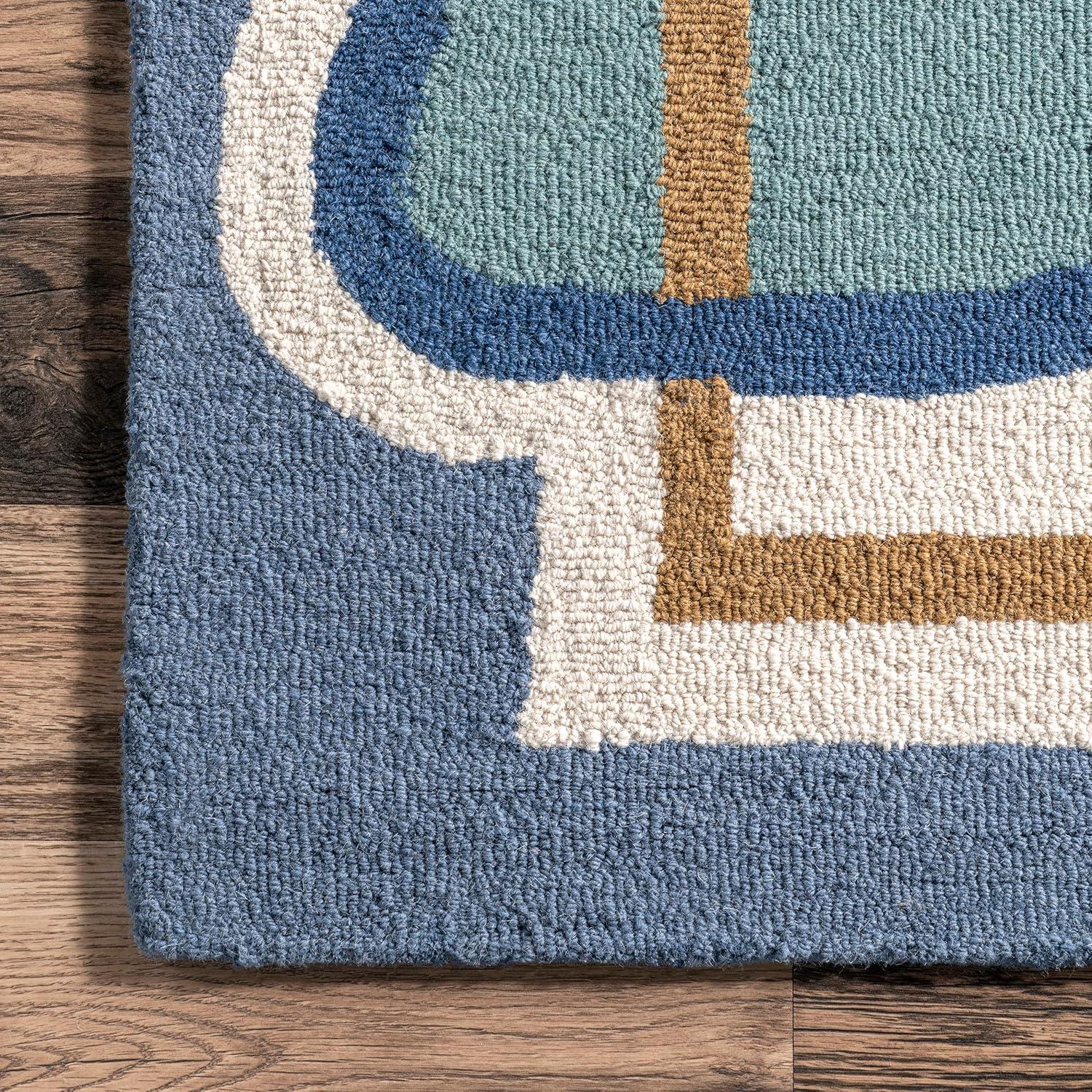 Nuloom Terica Abstract 4x6 Wool Indoor Area Rug for Living Room Bedroom Dining Room Kitchen, Blue/Ivory