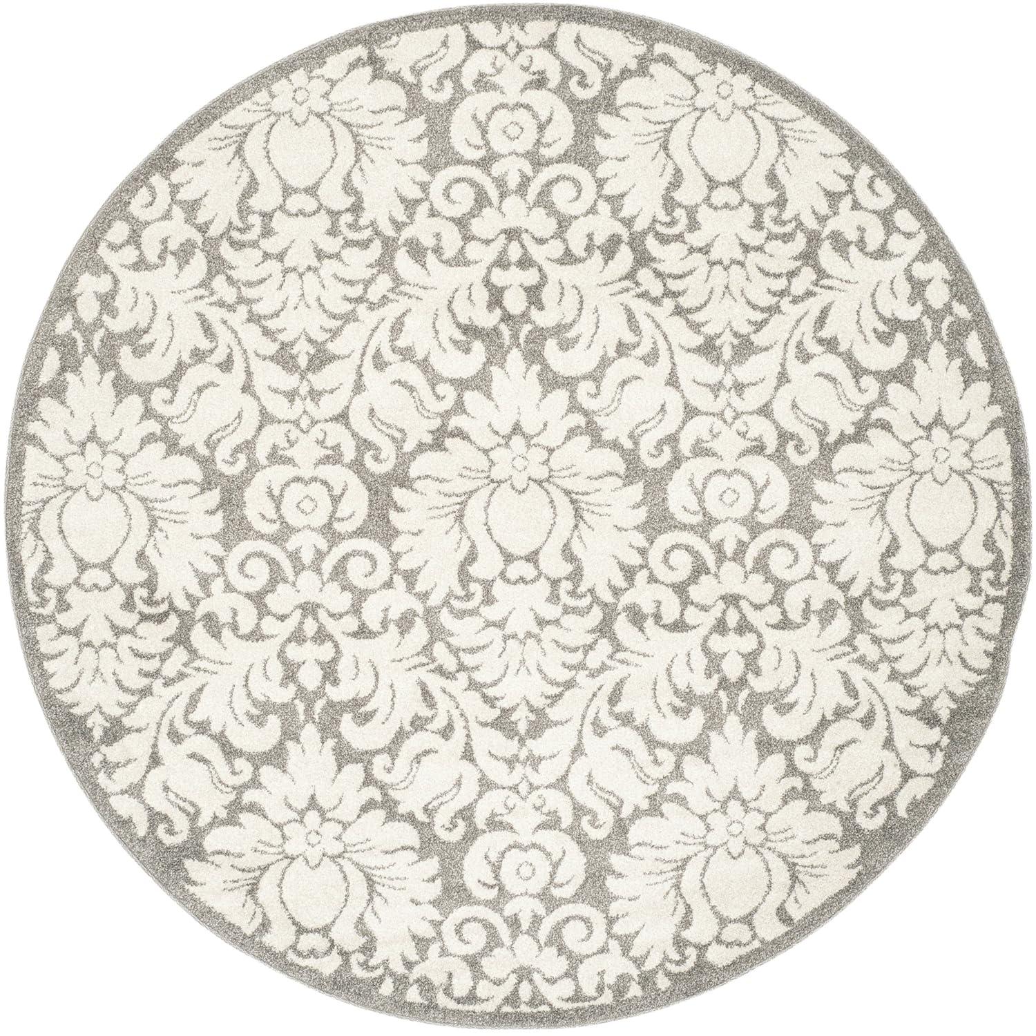 Amherst AMT427 Power Loomed Area Rug - Dark Grey/Beige - 7' Round - Safavieh.