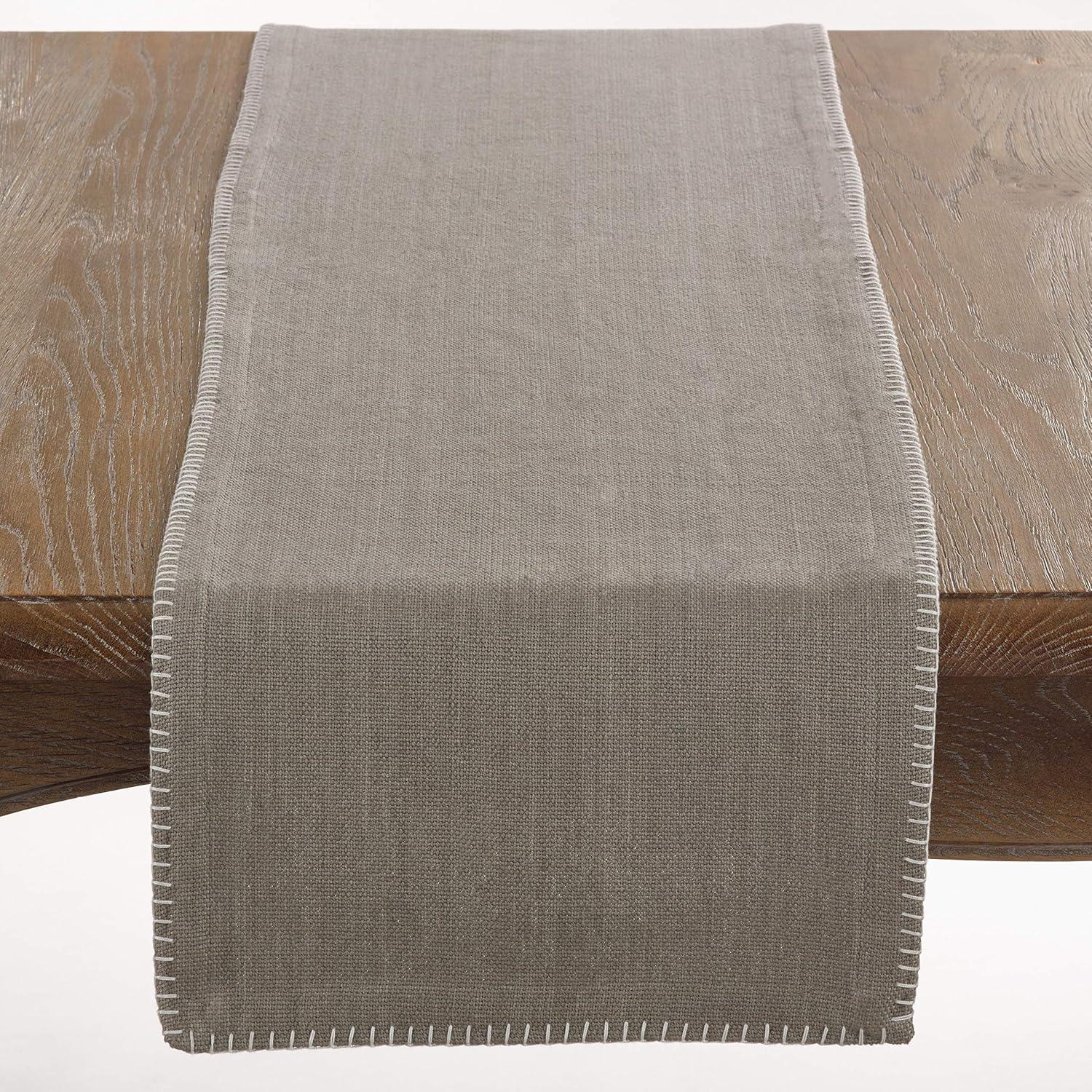 Saro Lifestyle Whipstitch Cotton Table Runner, 13"x72", Gray