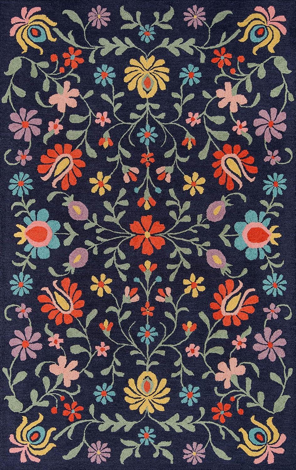 Navy Floral Hand-Tufted Wool 2' x 3' Area Rug