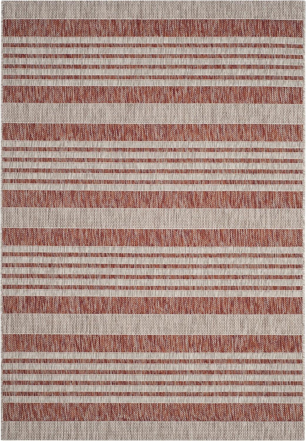 SAFAVIEH Courtyard Patrice Striped Indoor/Outdoor Area Rug, Red/Beige, 5'3" x 7'7"