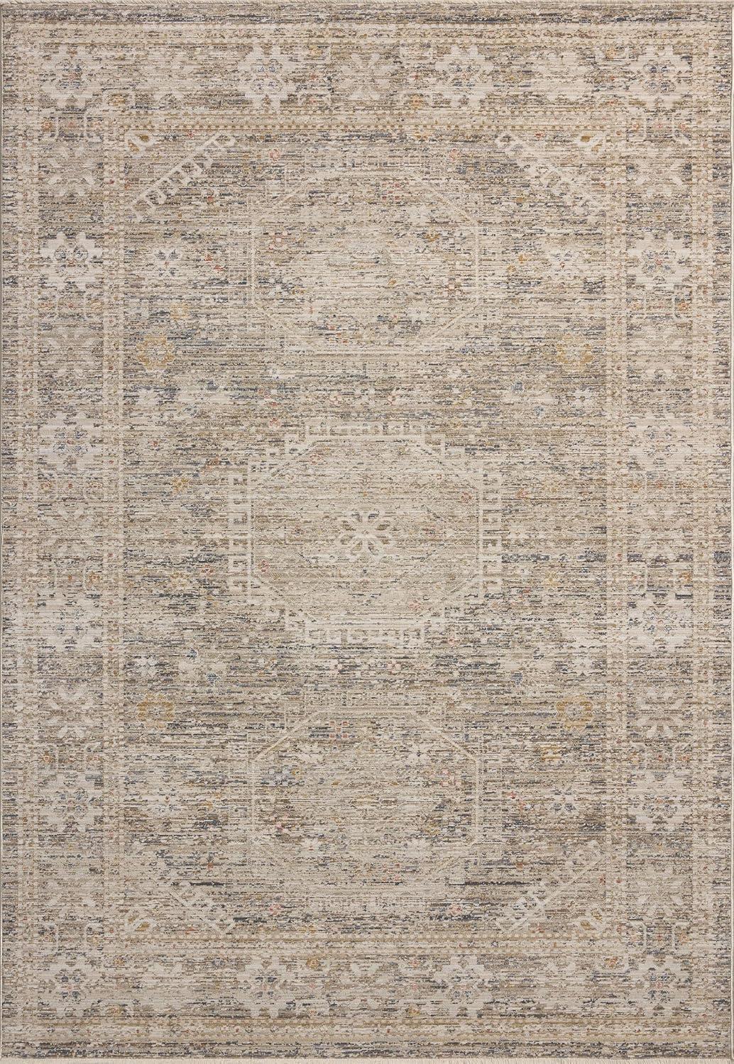 Taupe and Multicolor Rectangular Synthetic Area Rug 6'-3" x 9'-4"