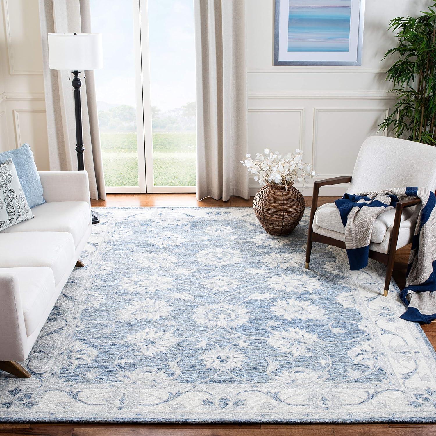 SAFAVIEH Micro-Loop Larry Oriental Area Rug, Blue/Ivory, 9' x 12'