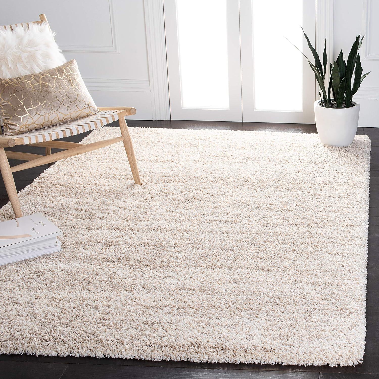 SAFAVIEH Hudson Shag Jaden Striped Area Rug, Ivory/Beige, 7' x 7' Square