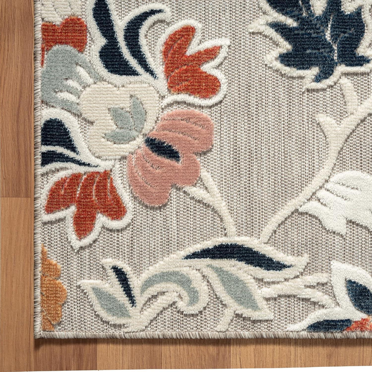 LR Home Elise 7'9" x 9'9" Coral/Gray Floral Hi-Low Indoor/Outdoor Area Rug
