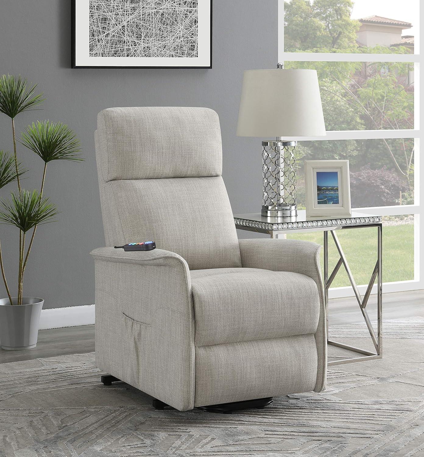 Beige Microfiber Power Lift Recliner with Massage and Remote