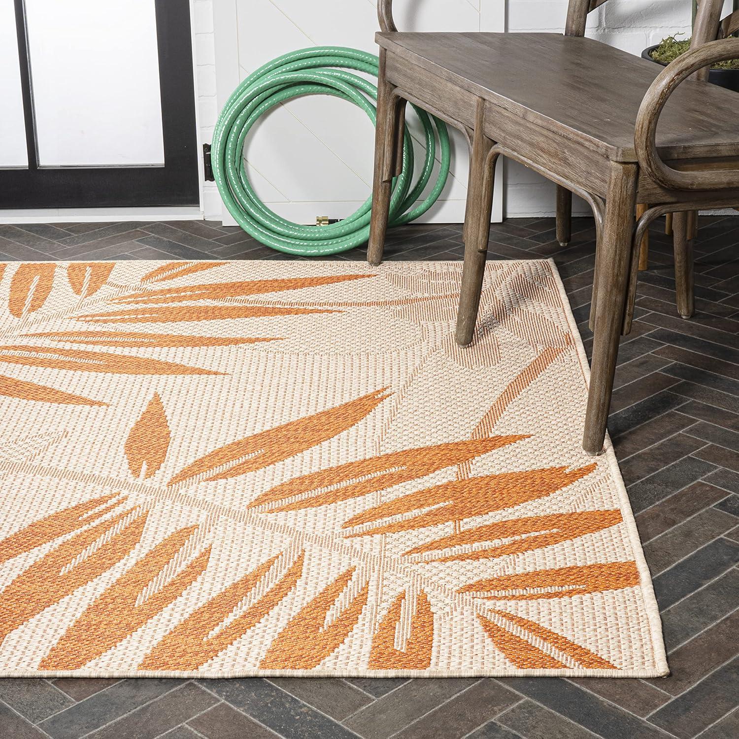 5' x 8' Havana Tropical Palm Leaf Indoor/Outdoor Area Rug, Cream/Orange - JONATHAN Y