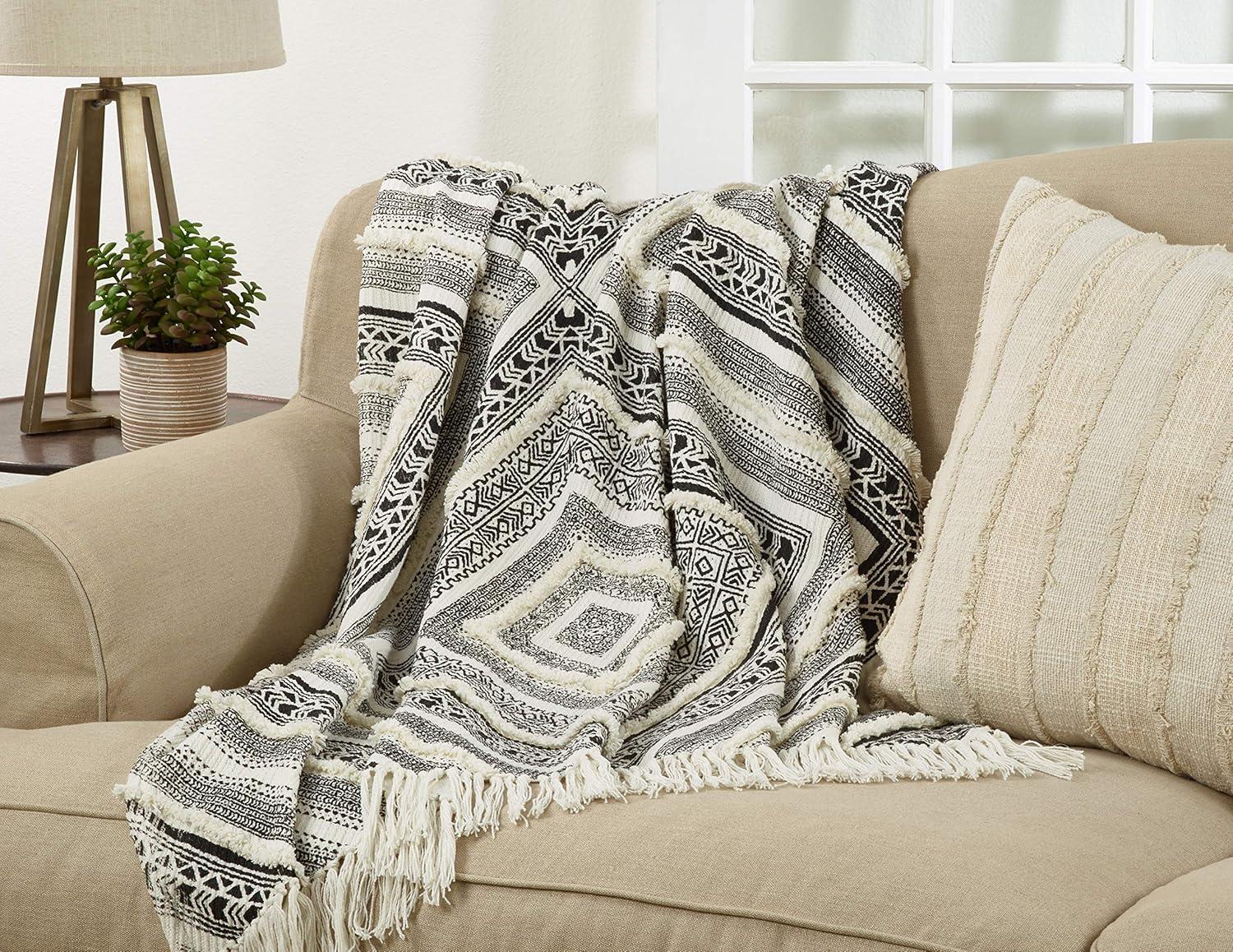 Black Cotton Embellished Diamond Throw Blanket, 50 x 60 in