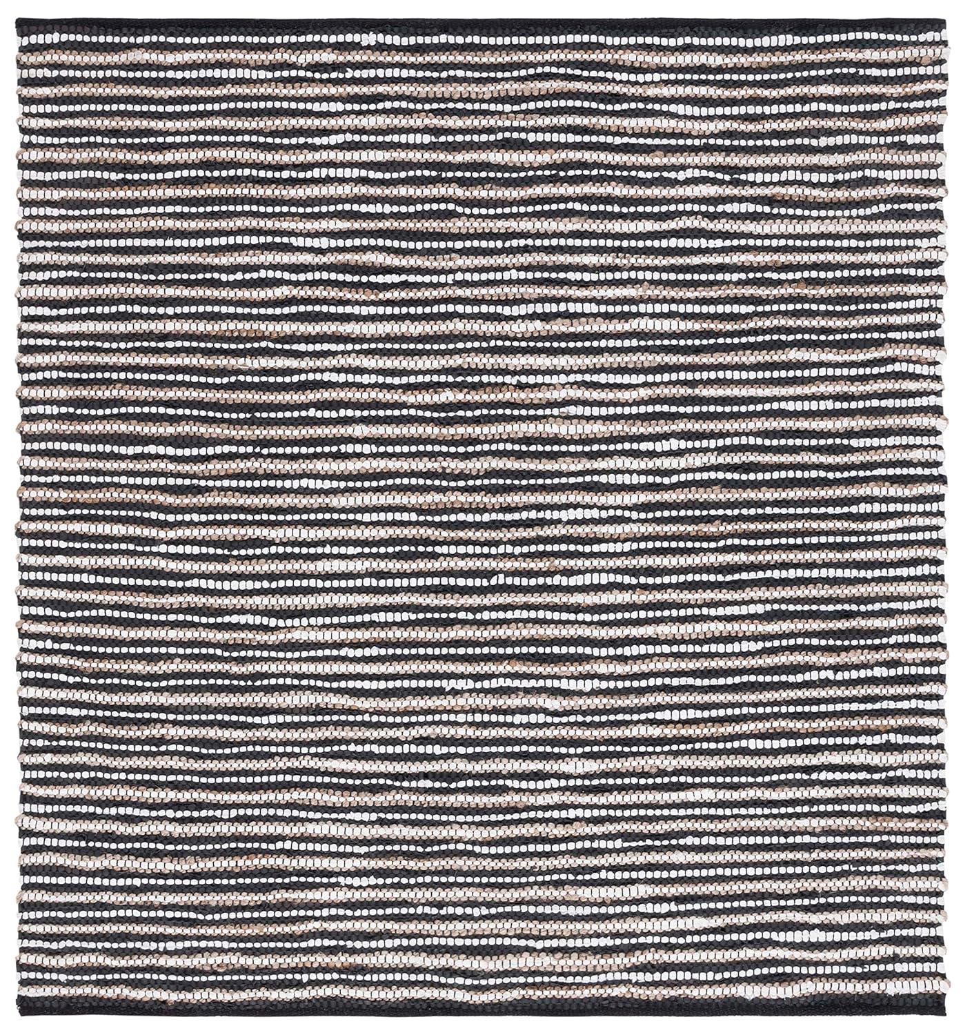 Vintage Leather VTL205 Hand Woven Area Rug - Black/Ivory - 6'x6' - Safavieh.