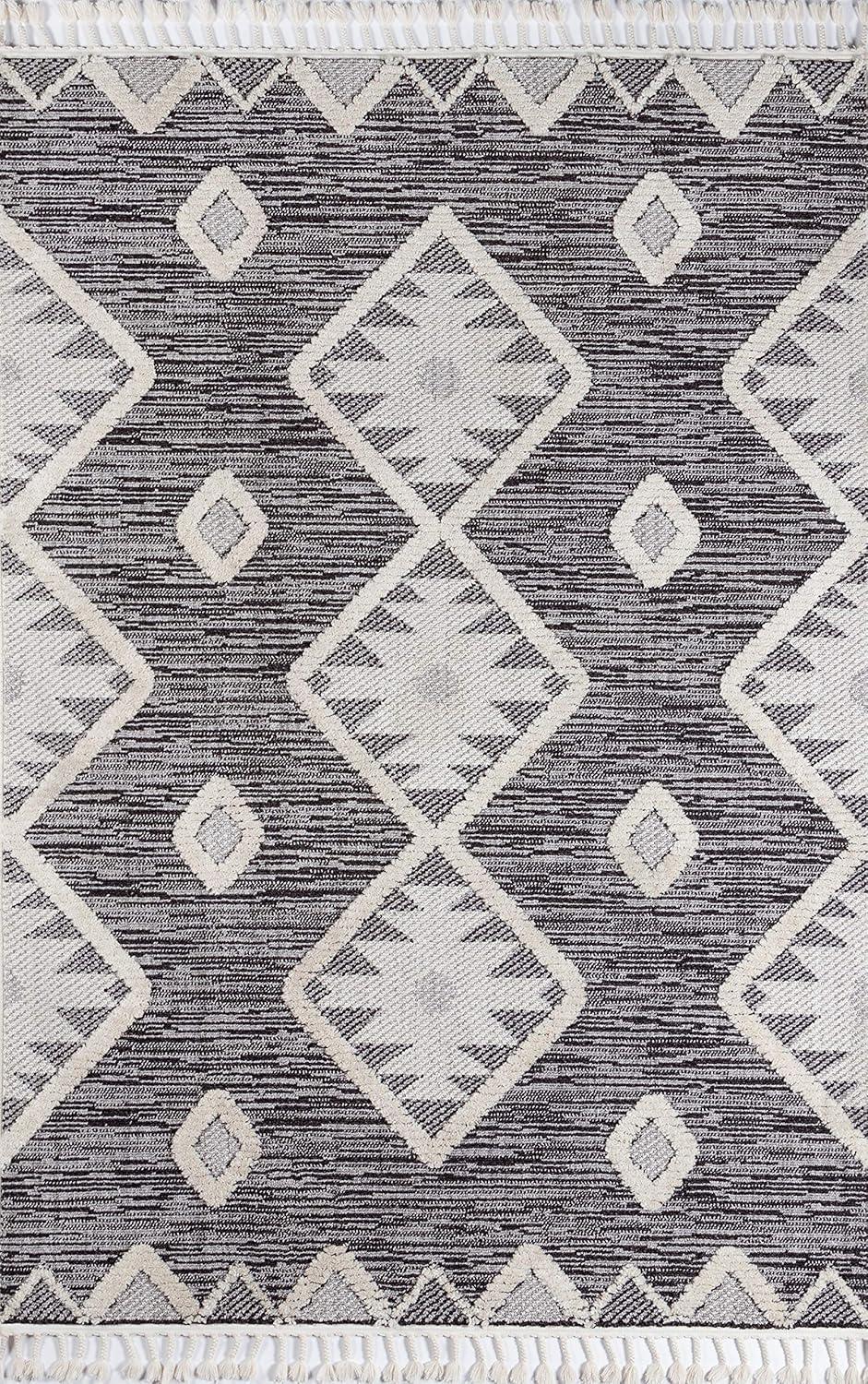 Odessa Black Geometric Synthetic Easy-Care Rectangular Rug