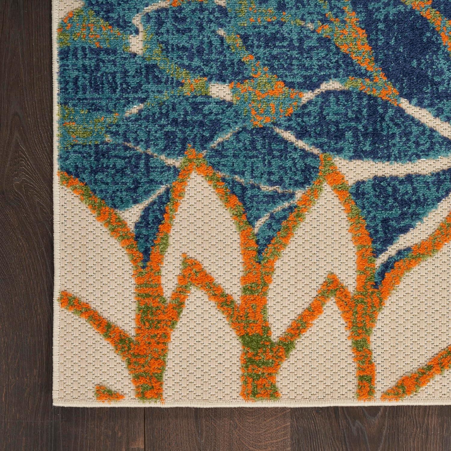 Nourison Aloha Floral Bloom Flatweave High-Low Indoor Outdoor Runner Rug Blue Green 2' x 6'