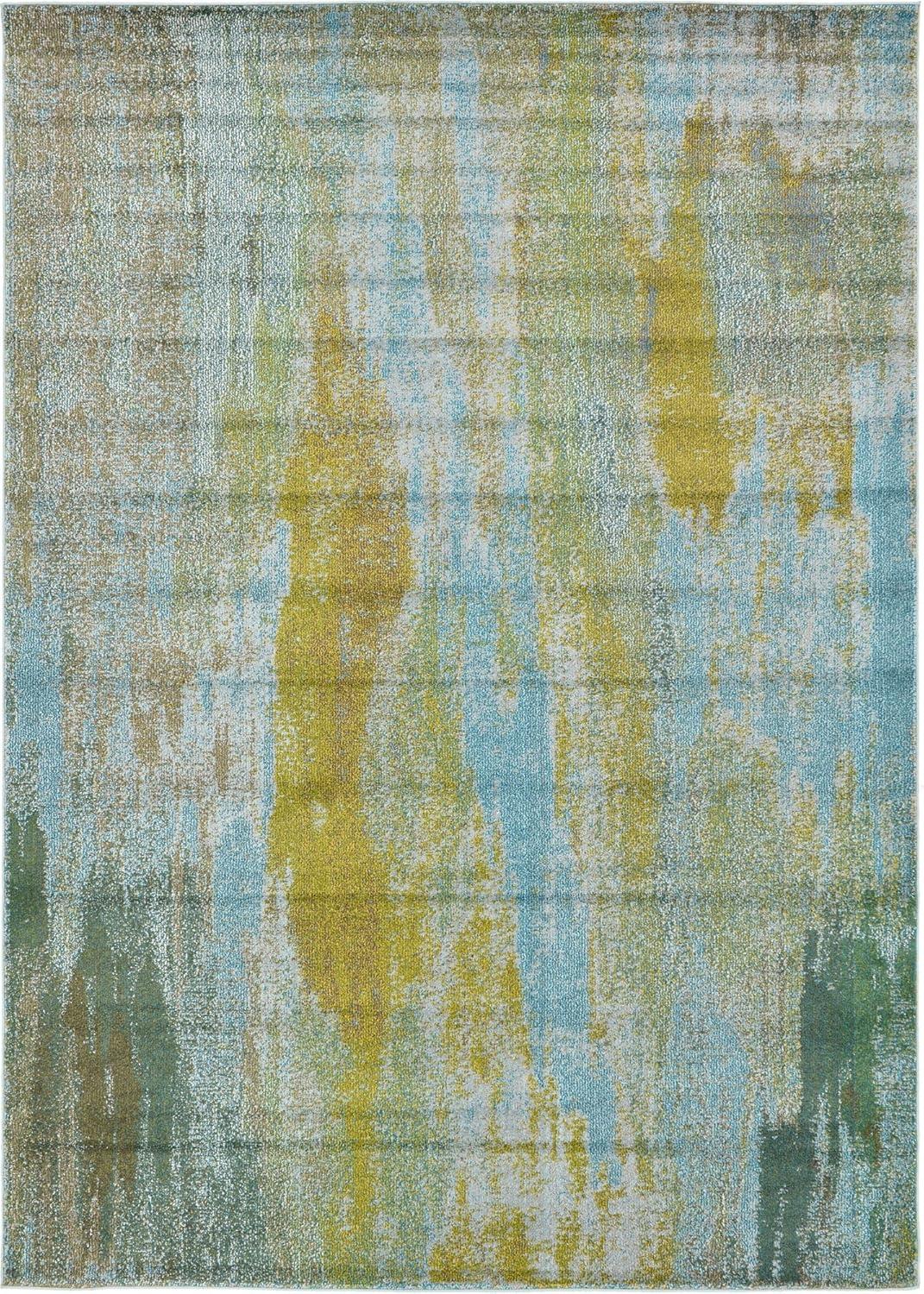 Turquoise and Yellow Abstract Synthetic Indoor Area Rug