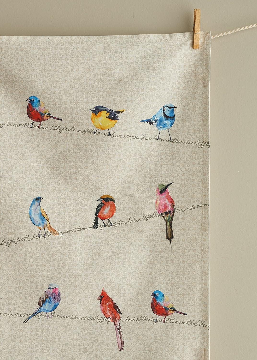 Birdies on Wire Beige Cotton Kitchen Towels Set