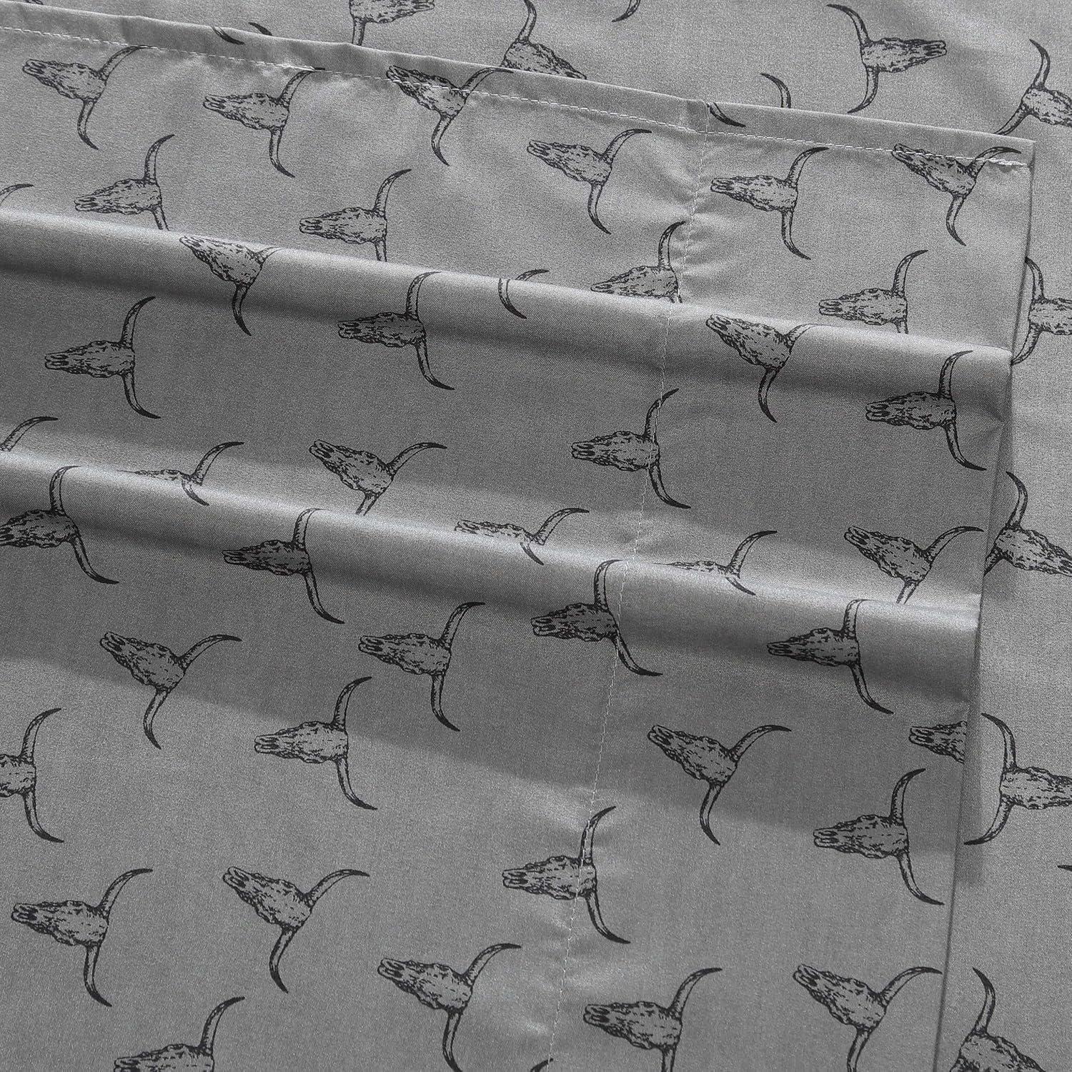Wrangler Steer Skulls Grey 100% Microfiber Queen Sheet Set