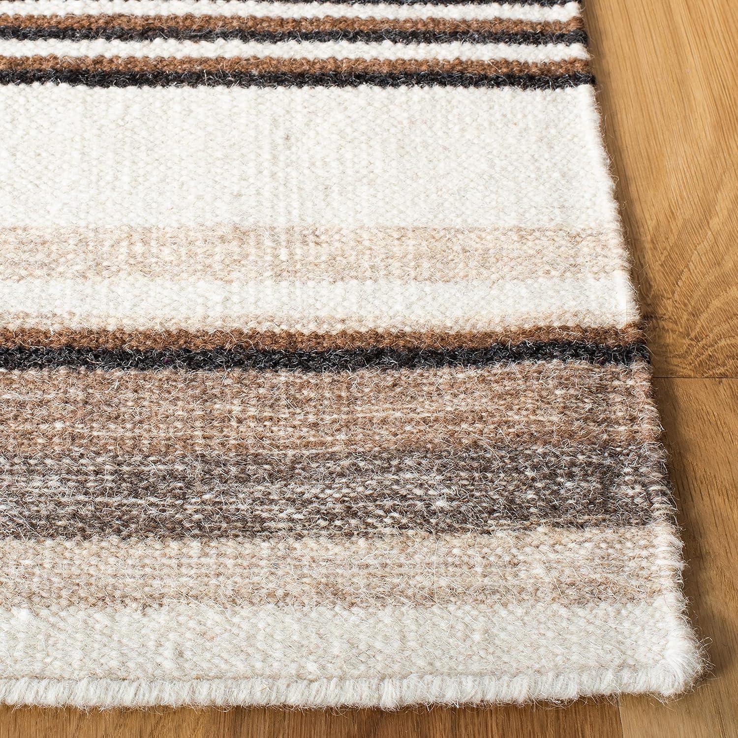 Striped Kilim STK601 Hand Loomed Indoor Area Rug - Natural/Ivory - 7'x7' - Safavieh