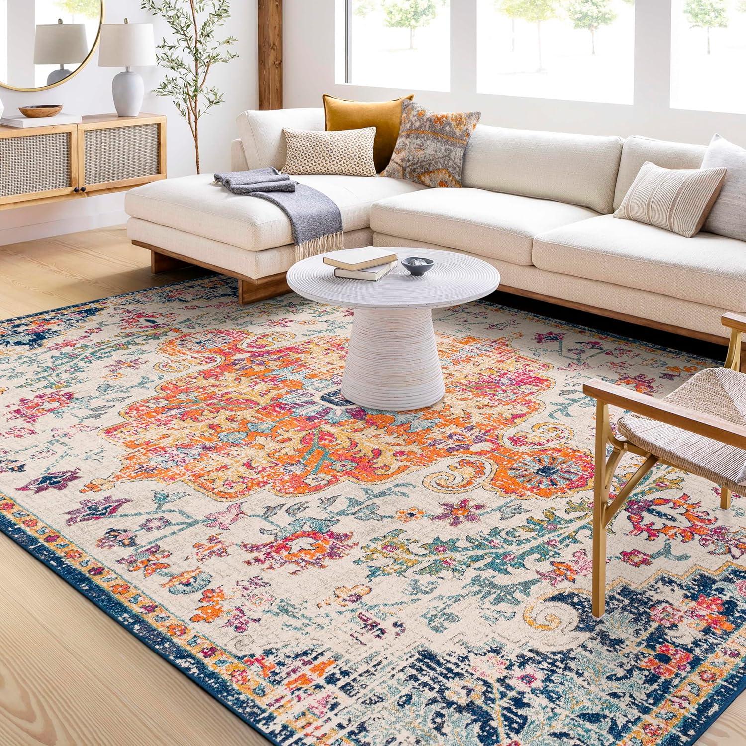 Livabliss 7'10"x10'3" Abby Traditional Rugs Aqua: Medium Pile, Stain & Fade-Resistant, Indoor Use