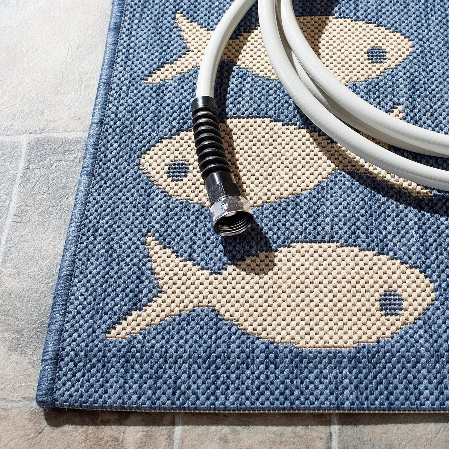 SAFAVIEH Courtyard Collection Runner Rug - 2'3" x 14', Blue & Beige, Tropical Coastal Fish Design, Non-Shedding & Easy Care, Indoor/Outdoor & Washable-Ideal for Patio, Backyard, Mudroom (CY6013-233)