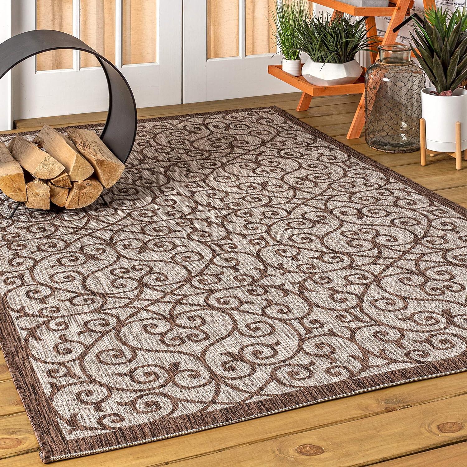 3'x5' Madrid Vintage Filigree Textured Weave Indoor/Outdoor Area Rug, Taupe/Espresso - JONATHAN Y