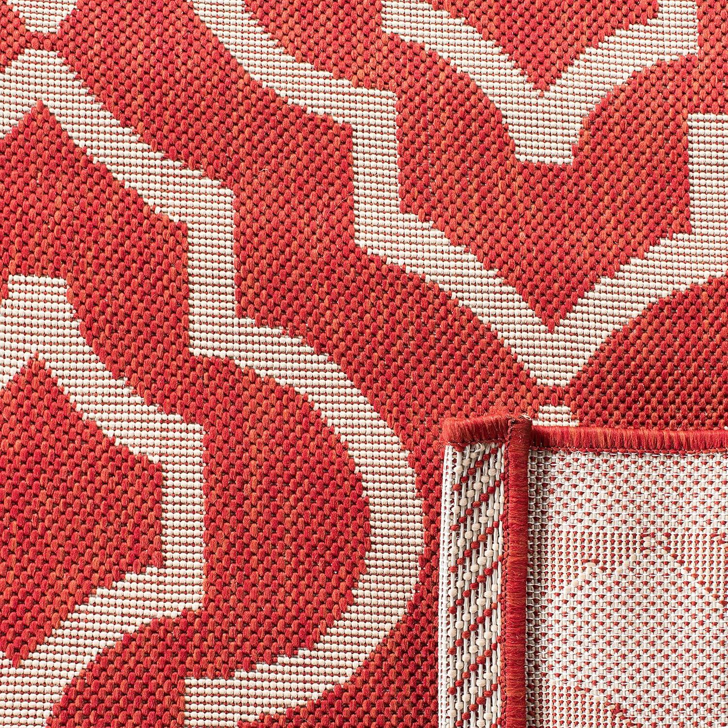 Courtyard CY6926 Power Loomed Indoor and Outdoor Area Rug - Red/Bone - 7'10"x7'10" - Safavieh