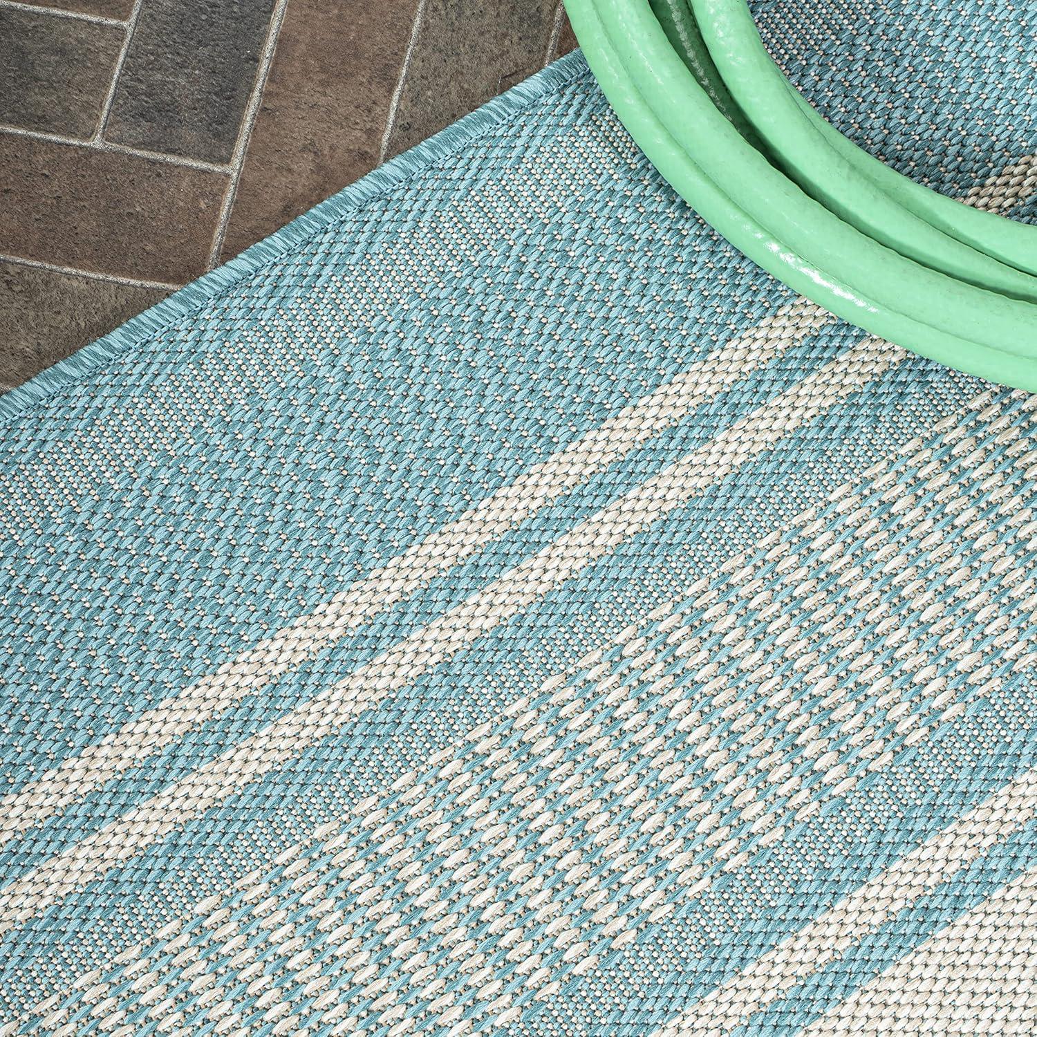3' x 5' Haynes Modern Double Stripe Indoor/Outdoor Area Rug, Aqua/Beige - JONATHAN Y