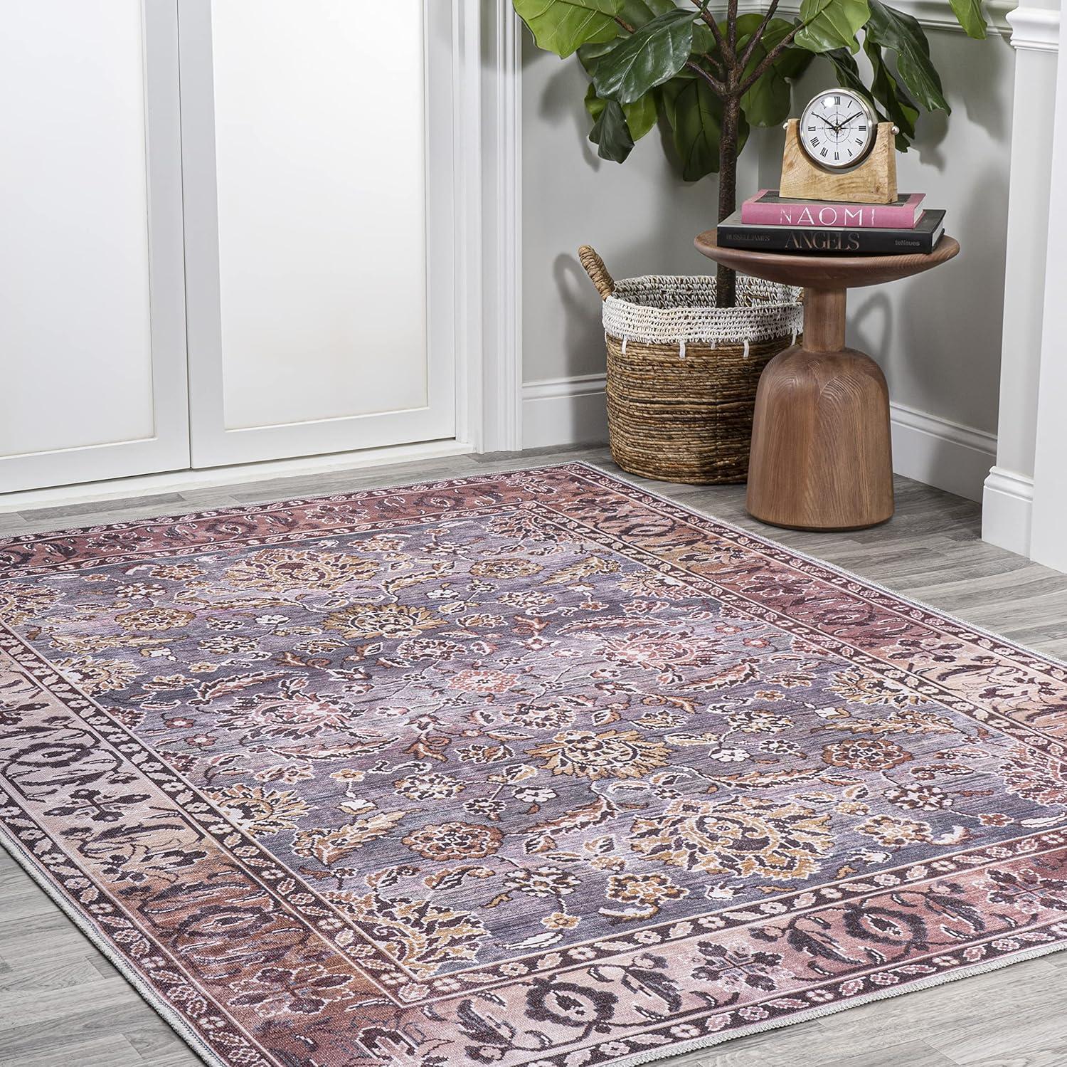 5' x 8' Victoria Ornate Persian All-Over Washable Area Rug, Brown/Gray - JONATHAN Y