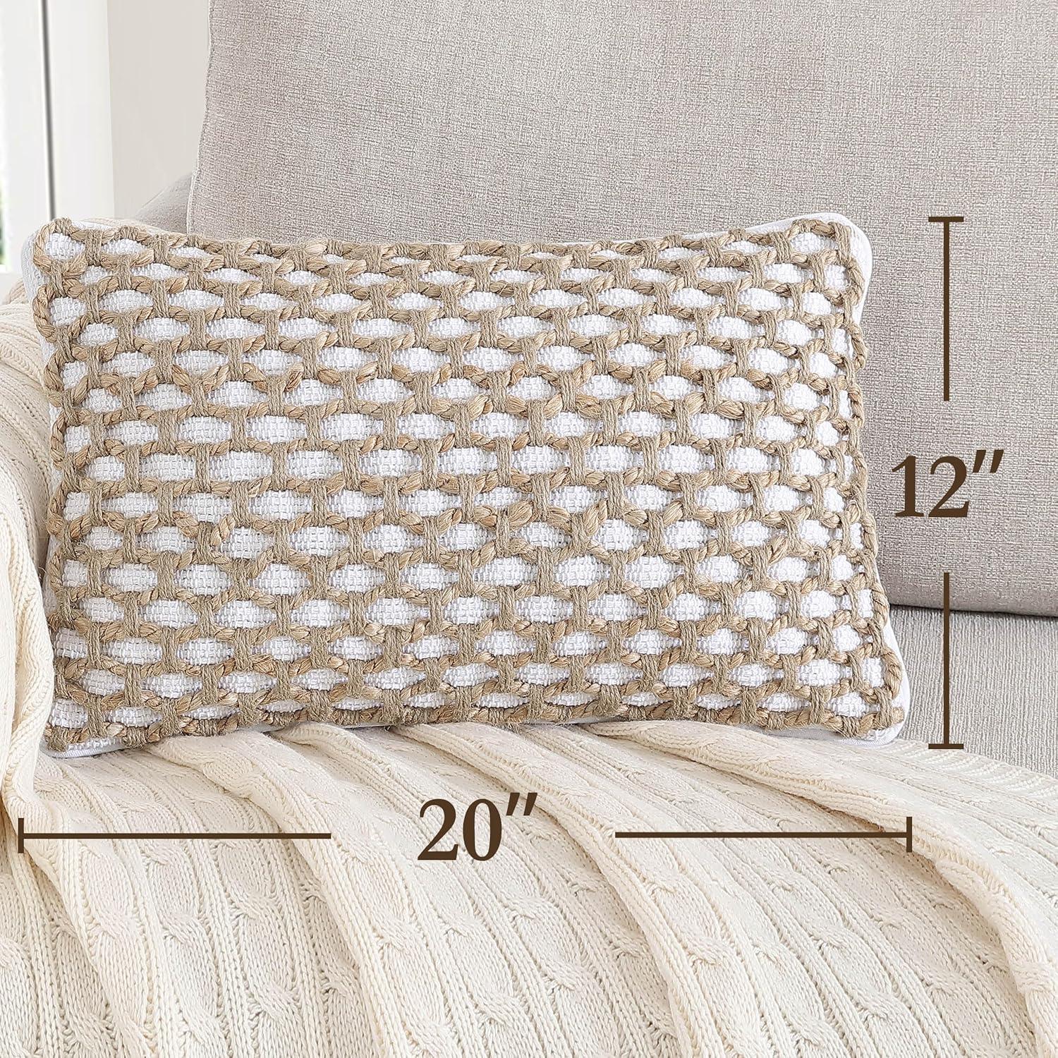 Chic Rustic Jada 20" White Cotton & Jute Decorative Pillow