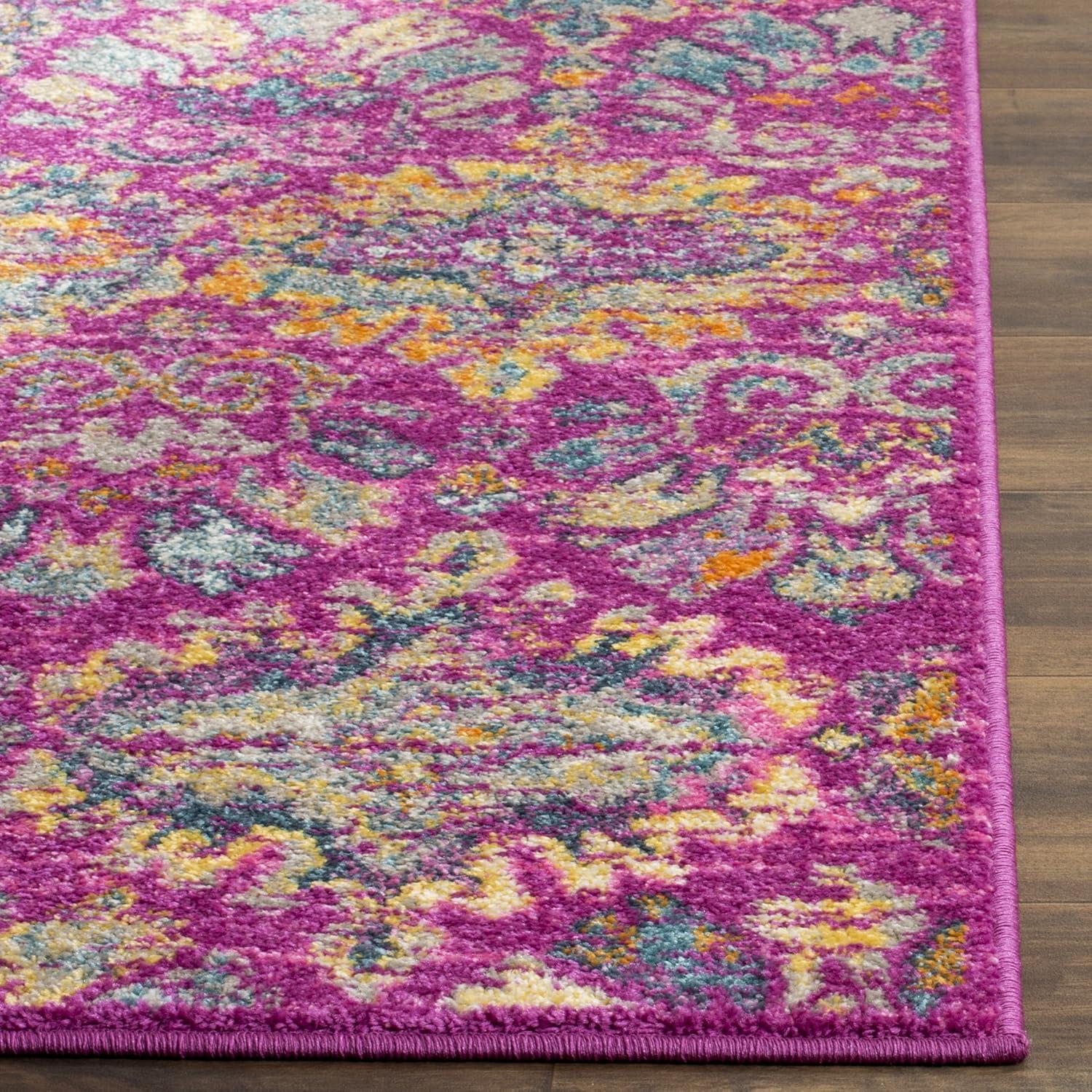 Fuchsia and Blue Synthetic Geometric Floral Area Rug 3' x 5'