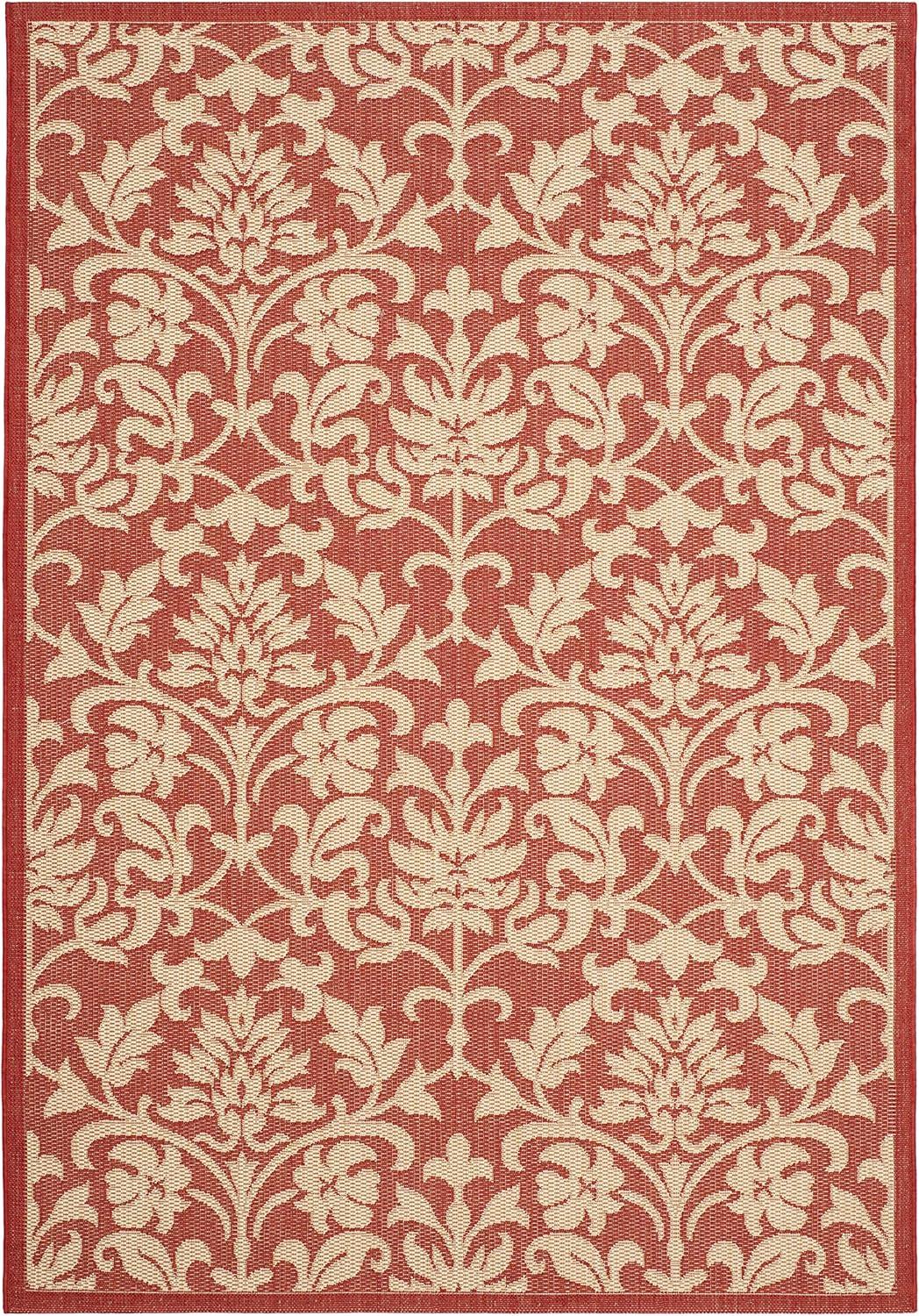SAFAVIEH Courtyard Yvette Floral Indoor/Outdoor Area Rug, 4' x 5'7", Red/Natural