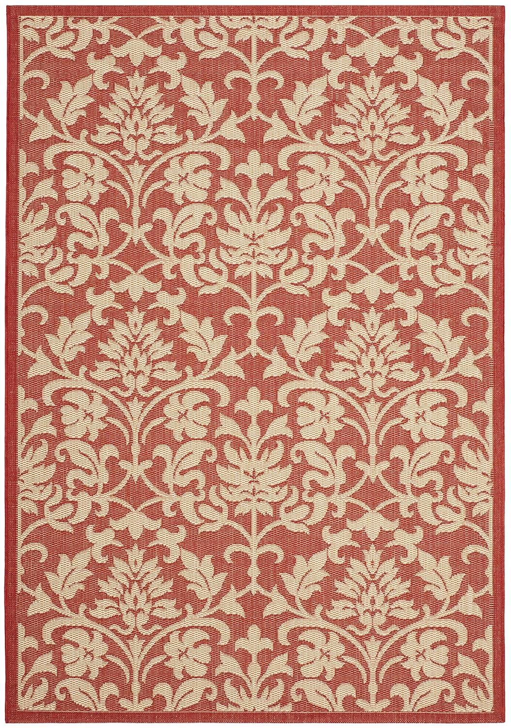 SAFAVIEH Courtyard Yvette Floral Indoor/Outdoor Area Rug, 4' x 5'7", Red/Natural