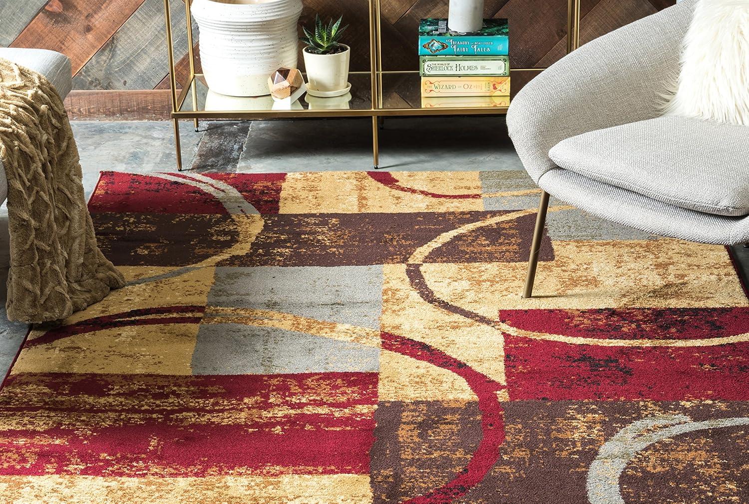 Colorful Abstract Rectangular Synthetic Area Rug