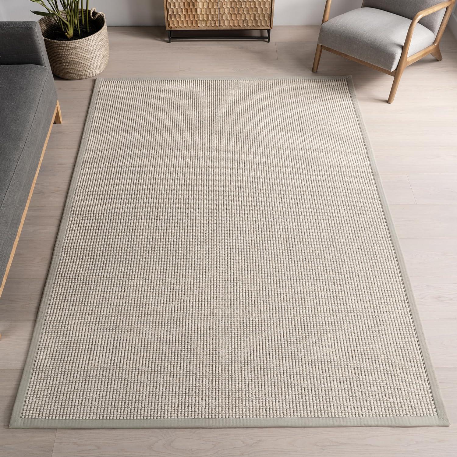 Gray Geometric Wool and Sisal Runner Rug