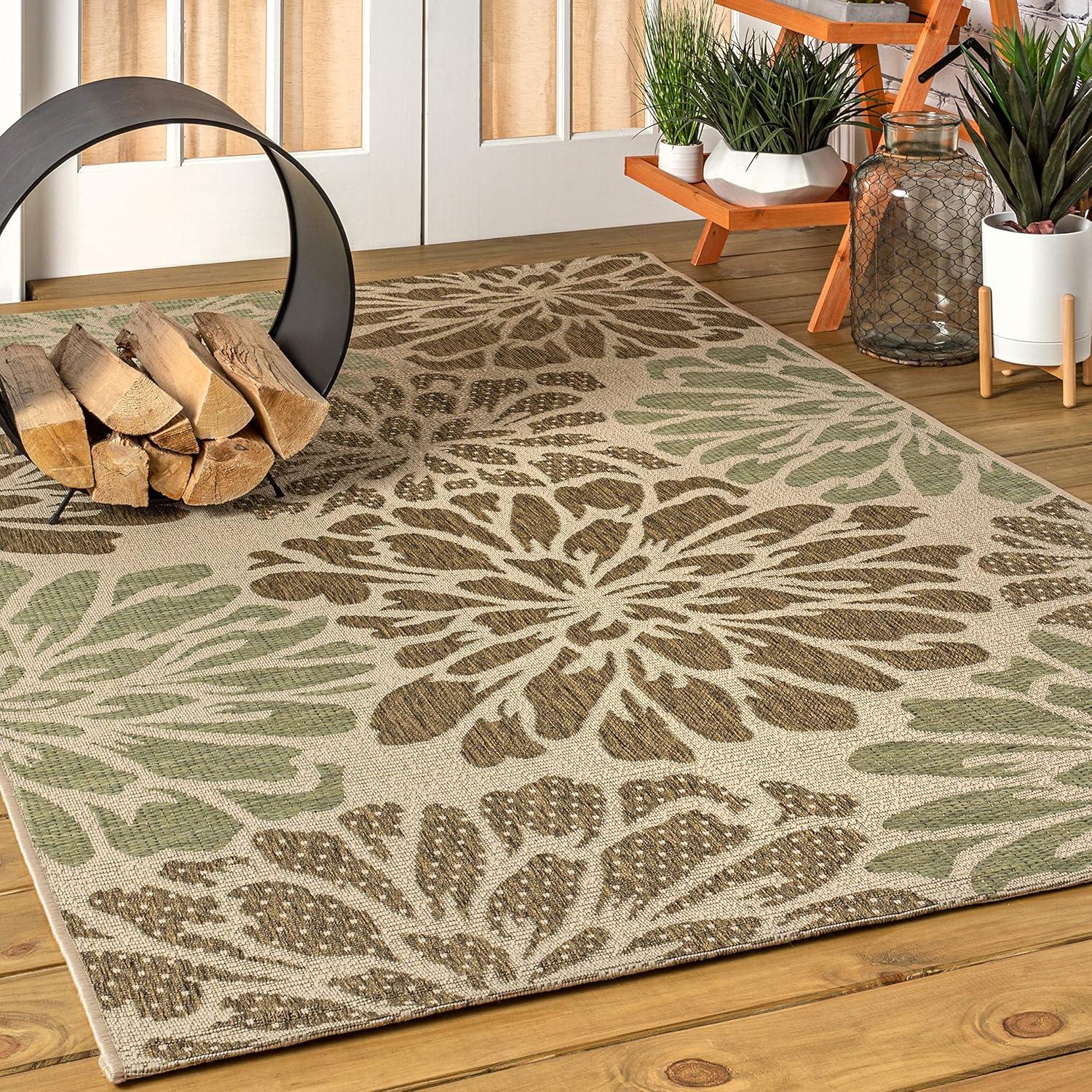 Zinnia Modern Floral Textured Weave Indoor/Outdoor Area Rug - JONATHAN Y