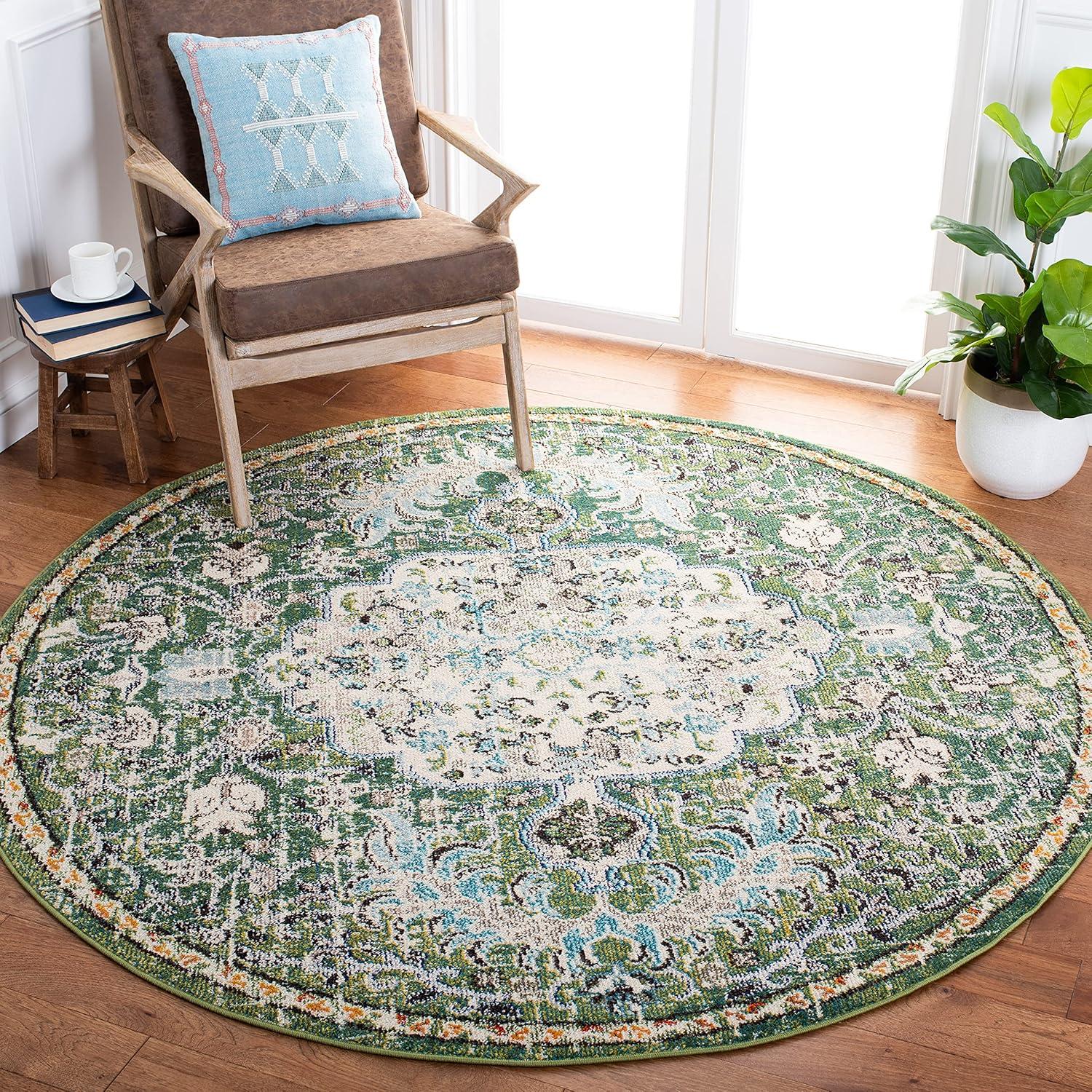 Madison MAD447 Power Loomed Indoor Area Rug - Green/Turquoise - 9' Round - Safavieh