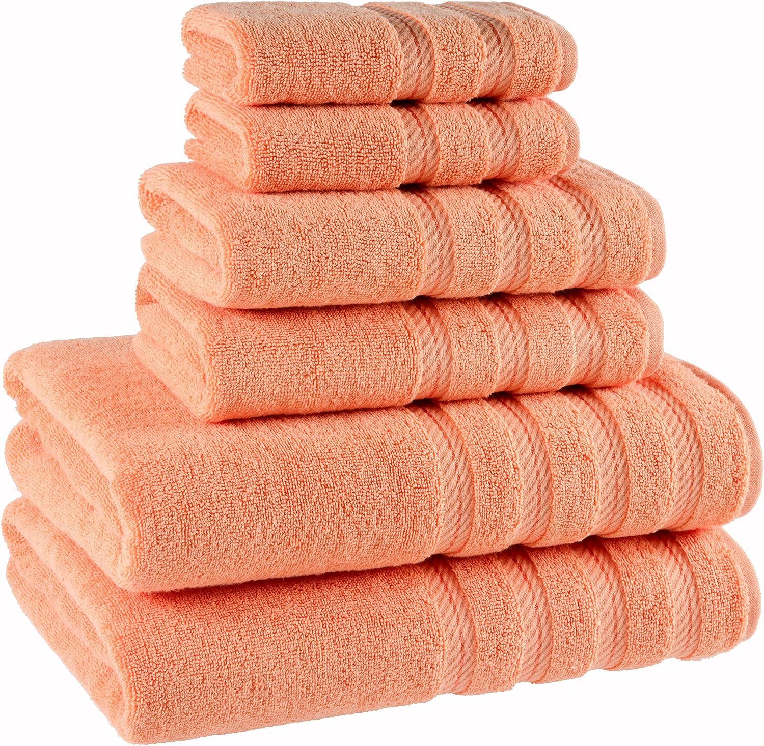 American Soft Linen 6 Piece Towel Set, 100% Cotton Bath Towels for Bathroom, Malibu Peach