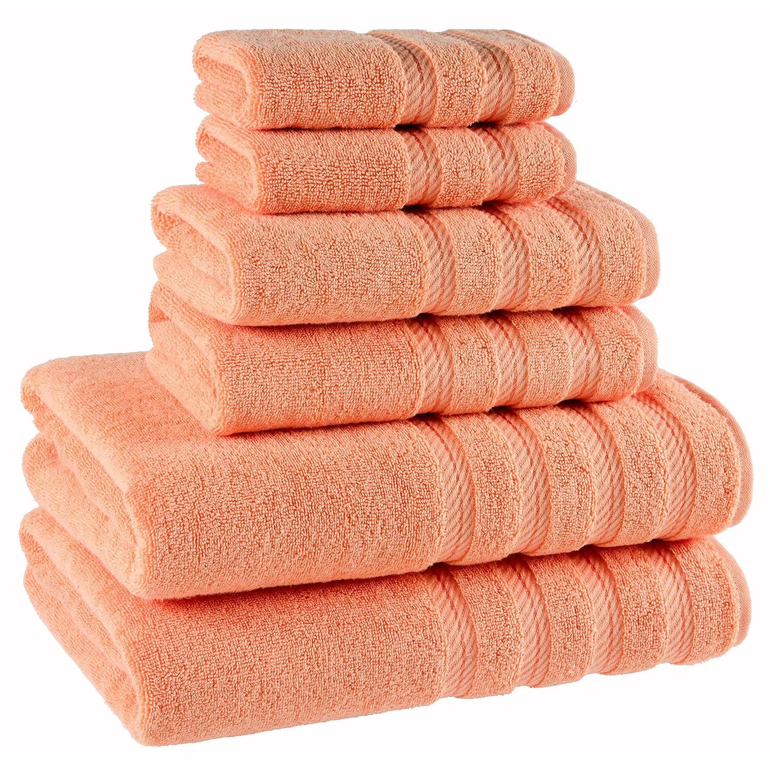 American Soft Linen 6 Piece Towel Set, 100% Cotton Bath Towels for Bathroom, Malibu Peach