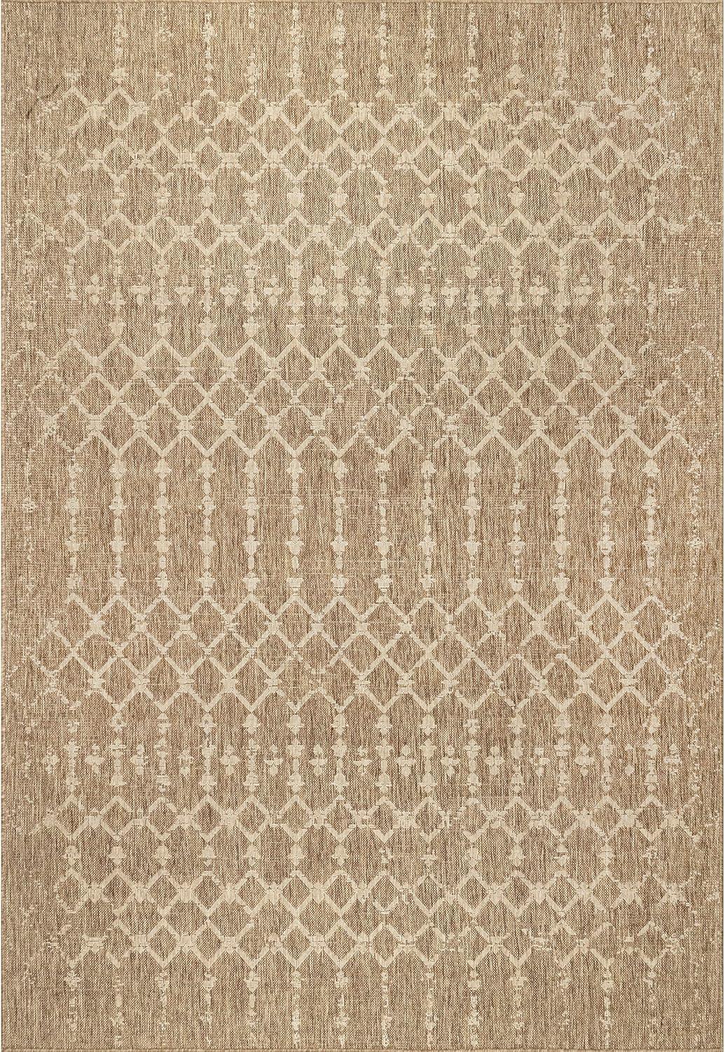 Reversible Easy-Care Beige Synthetic 4' x 6' Indoor/Outdoor Rug