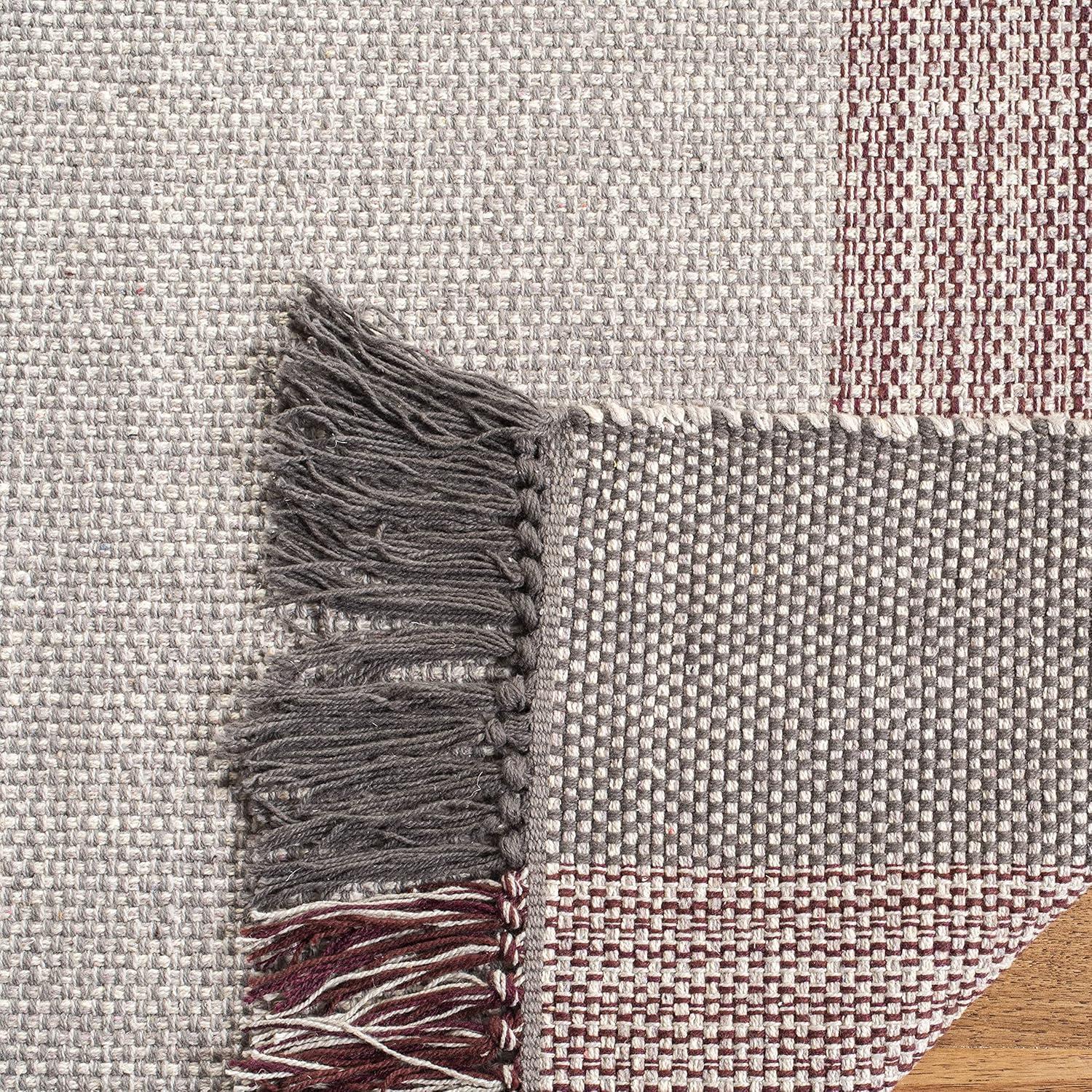 Handwoven Wine & Grey Cotton Stripe 3' x 5' Area Rug