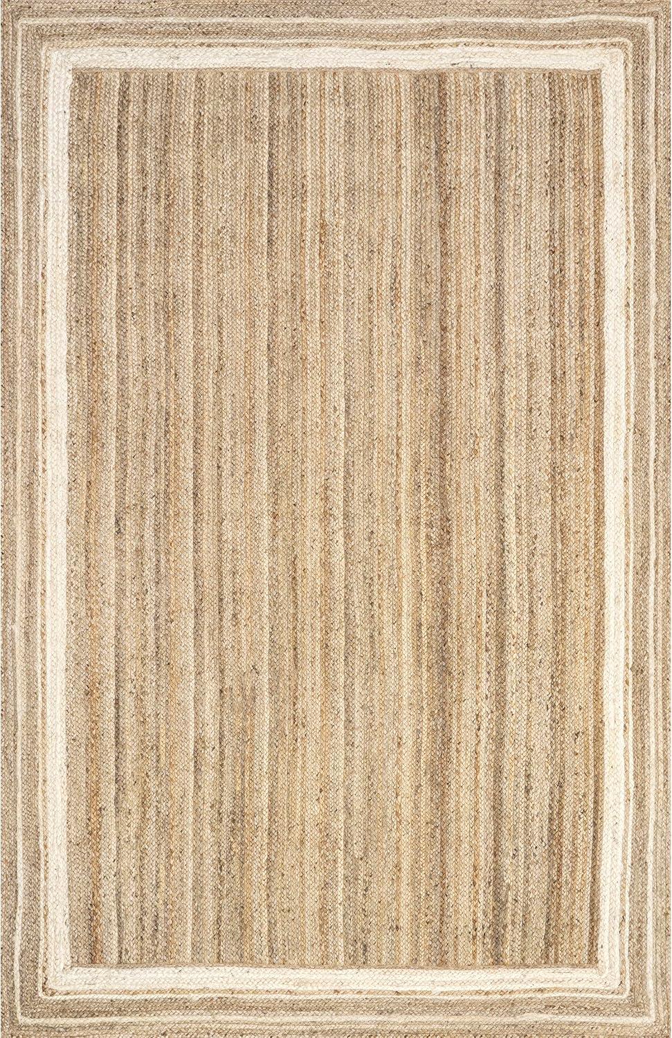 Nuloom Rikki Bordered 6x9 Jute Indoor Area Rug for Dining Room Rug Neutral Rug Living Room Rug Kitchen, Off White/Natural