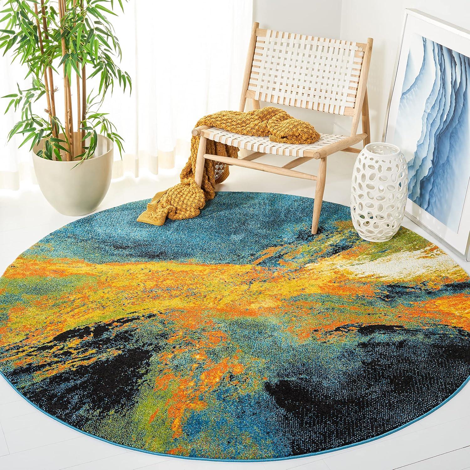Galaxy GAL117 Power Loomed Area Rug - Blue/Yellow - 6'7" round - Safavieh.